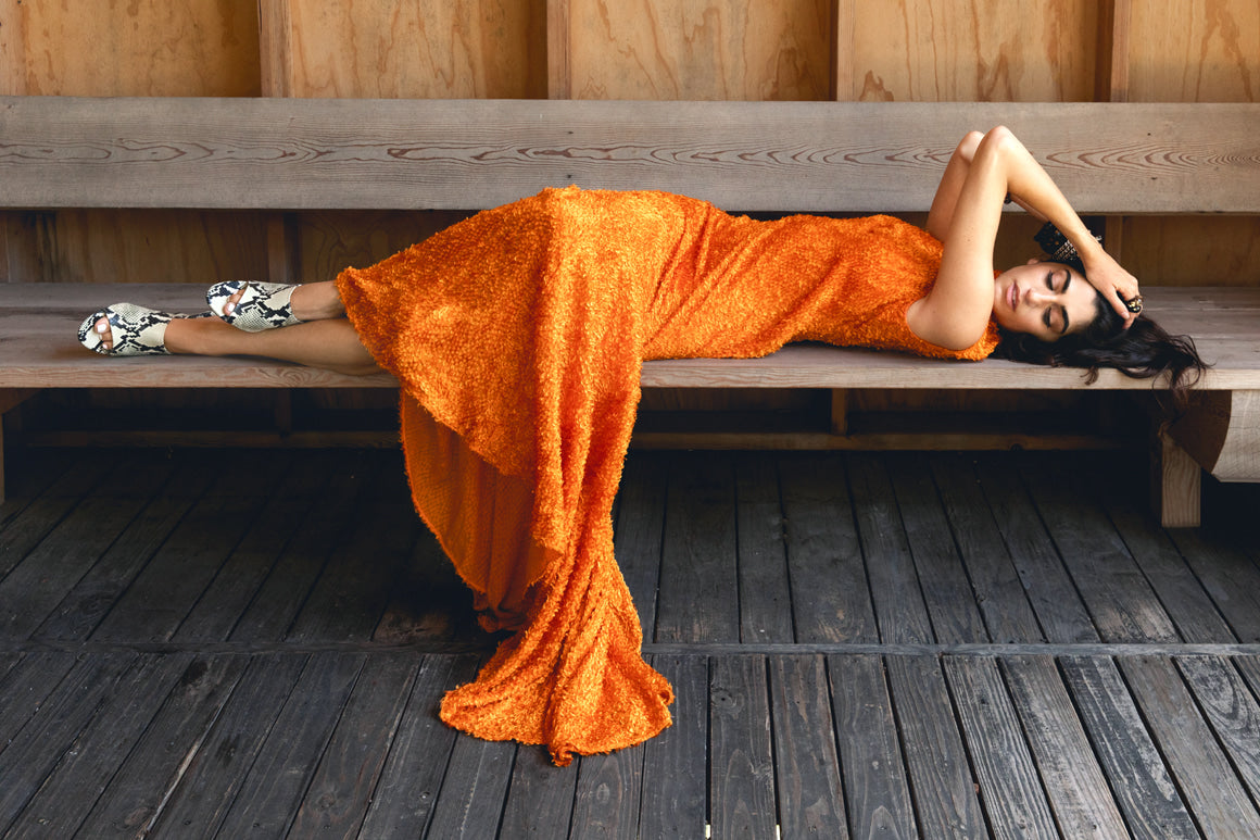 TOVE Orange Textured "Elisa" Flocked Gown (Sz. 34/0)
