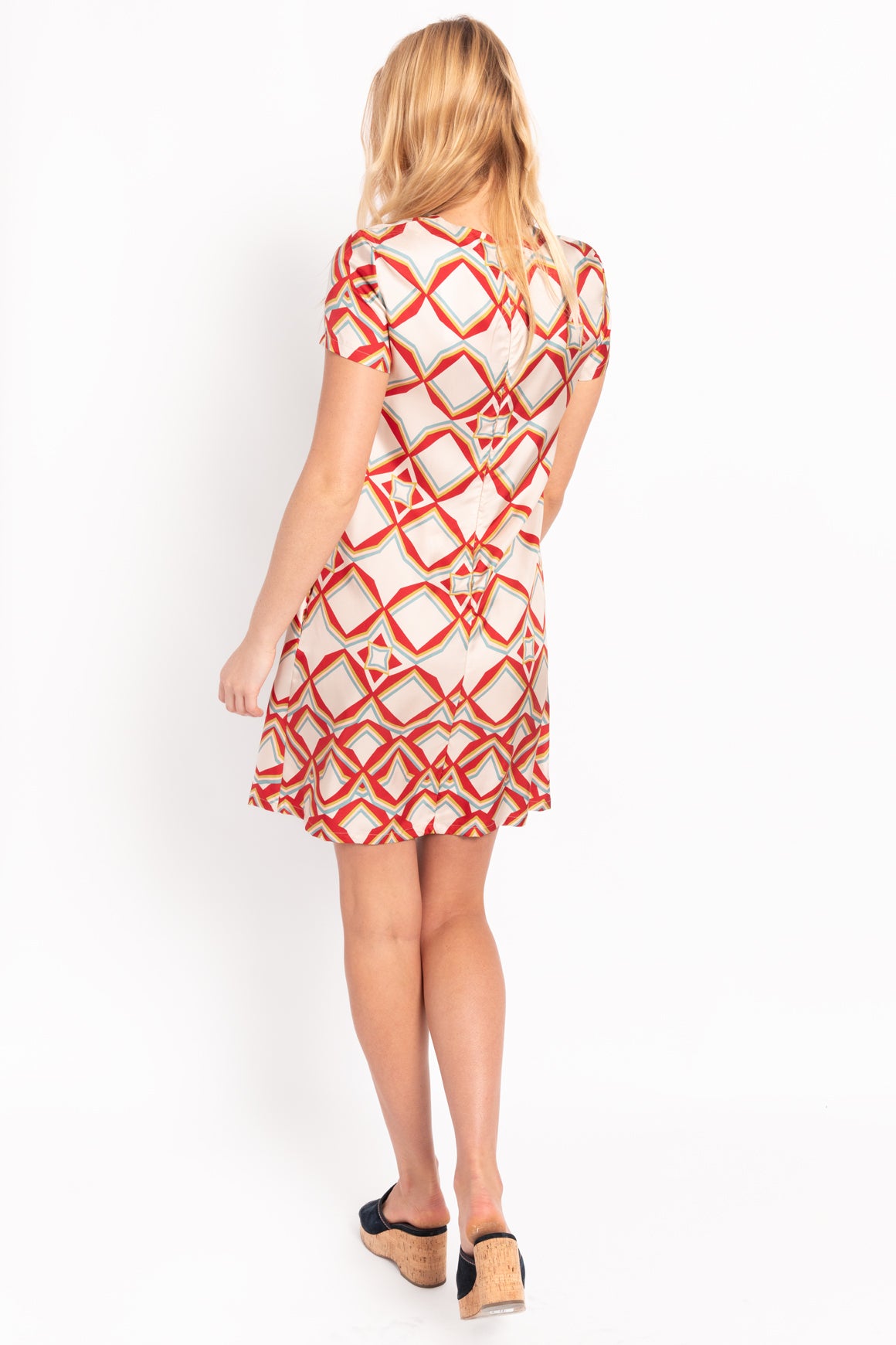 LA DOUBLE J White & Red Printed "Swing" Shift Mini Dress (Sz. S)