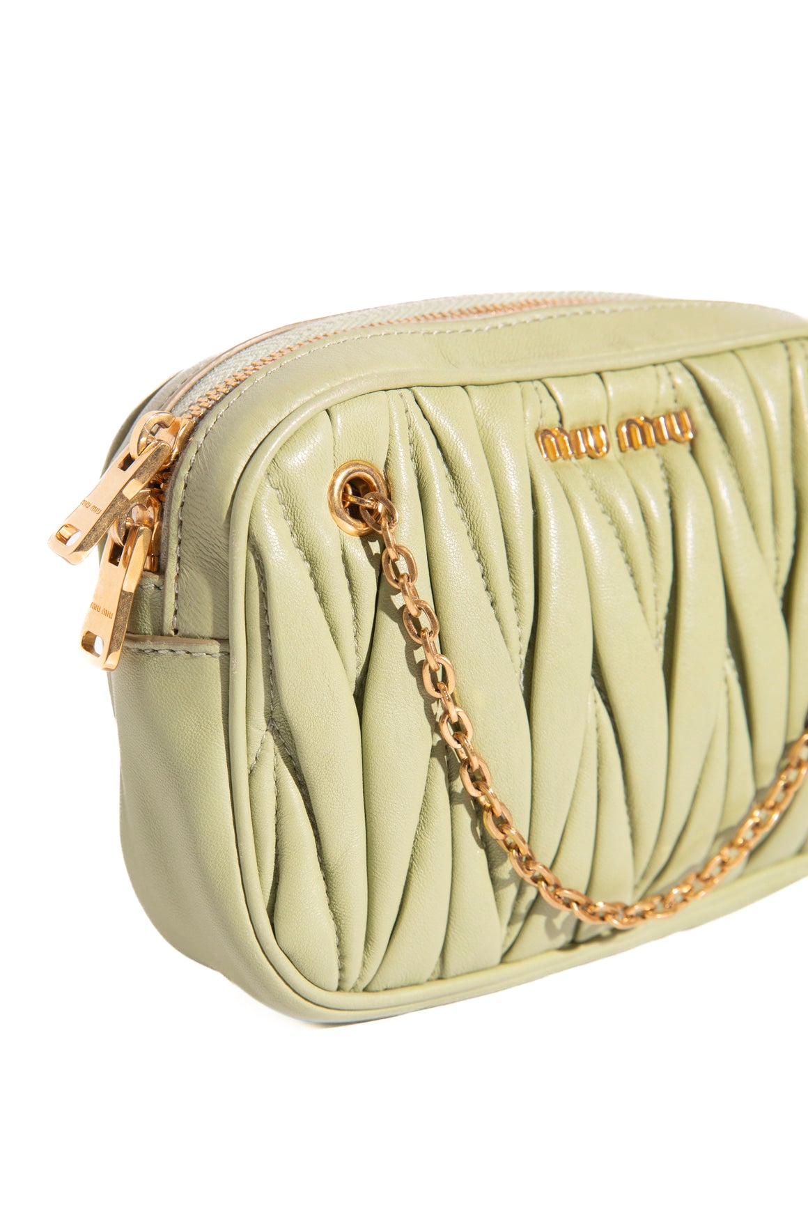 MIU MIU Green Matelasse Chain Mini Pouch Bag