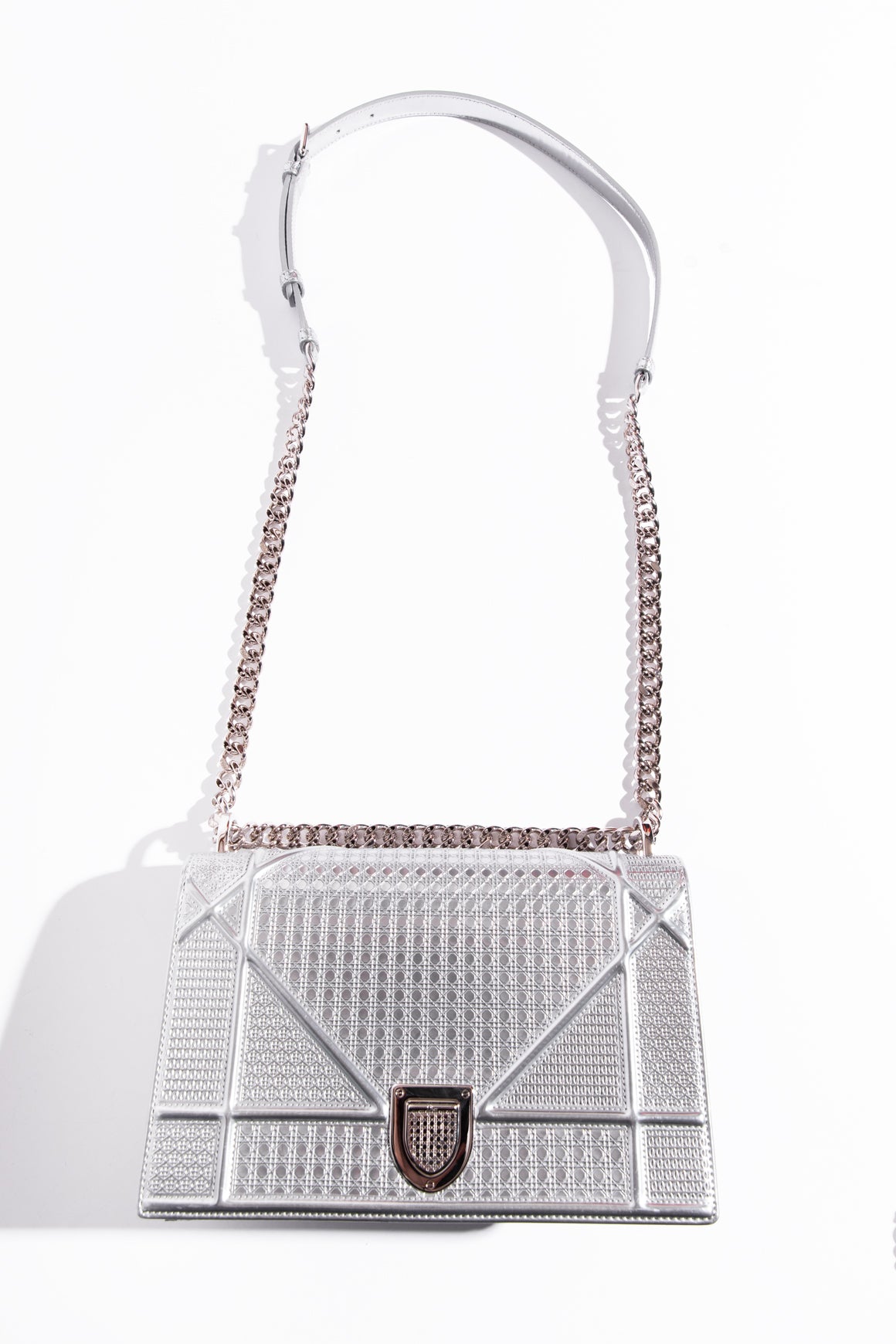 CHRISTIAN DIOR Silver Medium Diorama Cannage Flap Bag