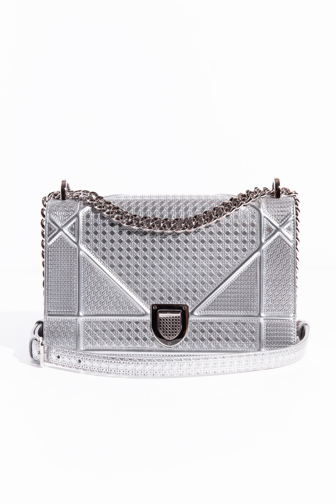 CHRISTIAN DIOR Silver Medium Diorama Cannage Flap Bag