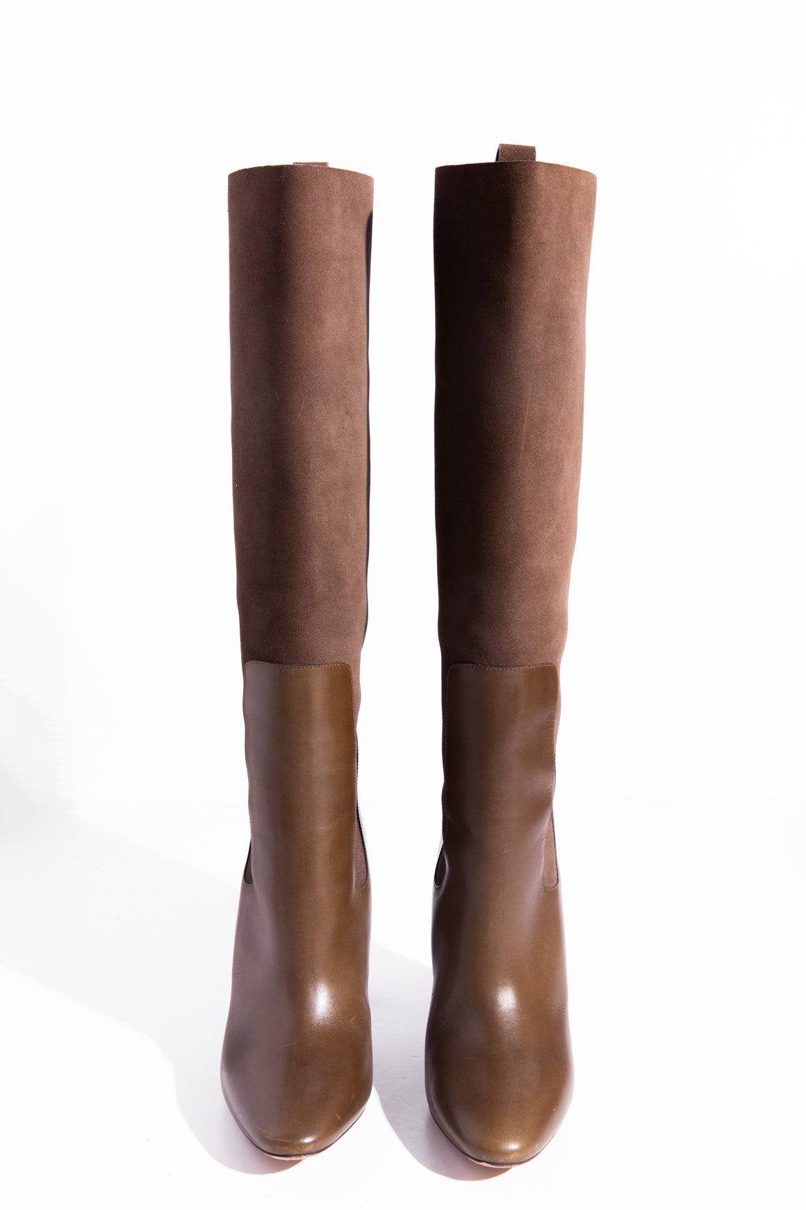 CHLOE Army Green Leather & Suede Knee High Boots (Sz. 39)