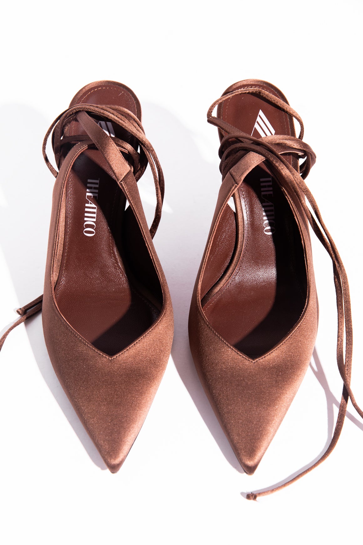 THE ATTICO Brown Satin Wrap Heels