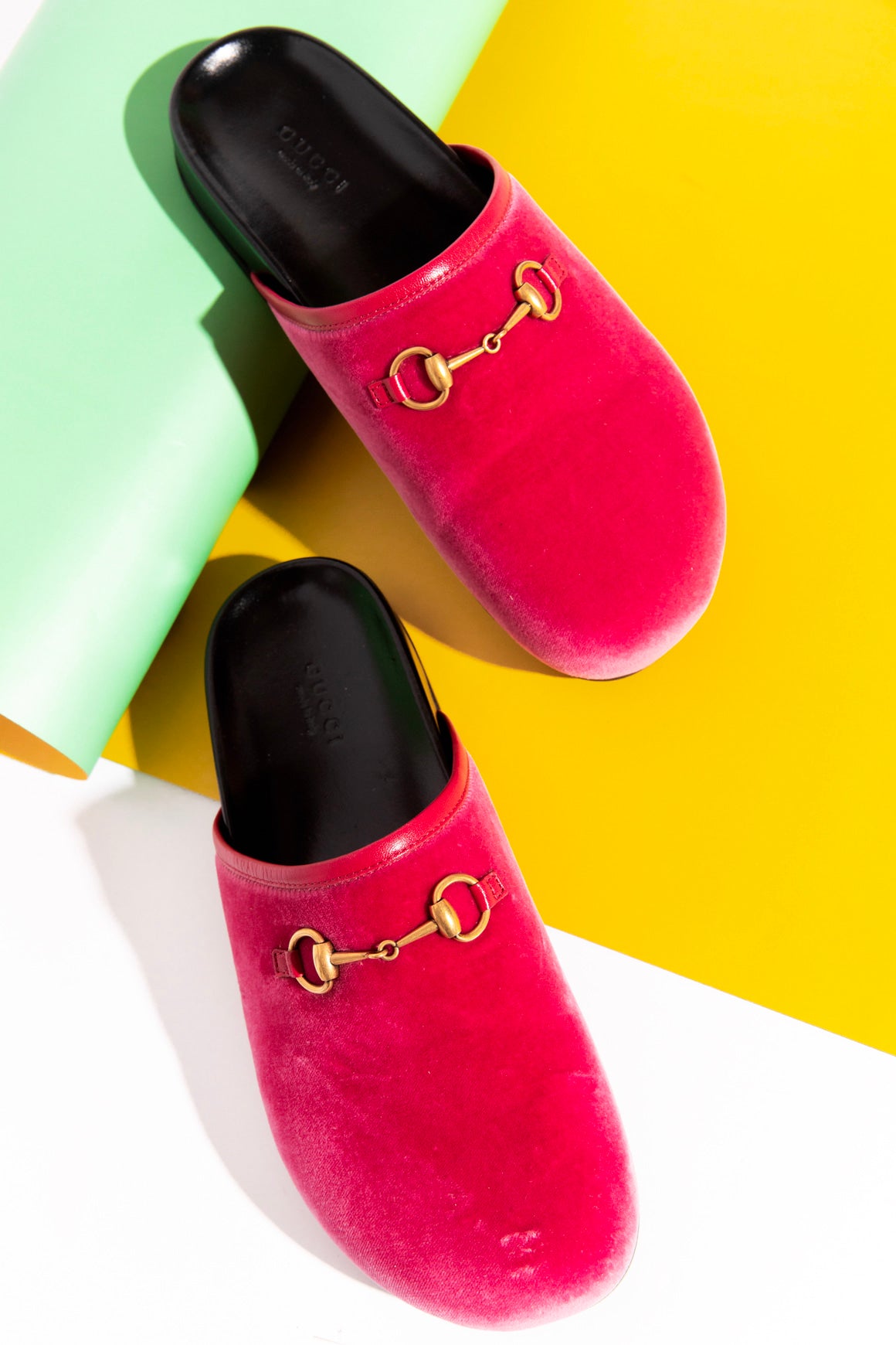 GUCCI Pink Velvet Horsebit Clog Mules (Sz.37.5)