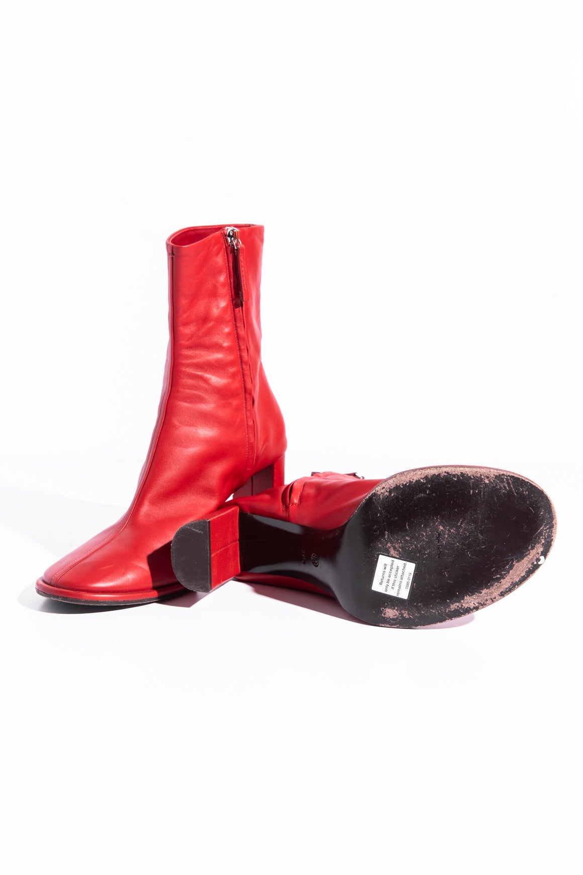 THE ROW Red Leather Ankle Boots (Sz. 39.5)