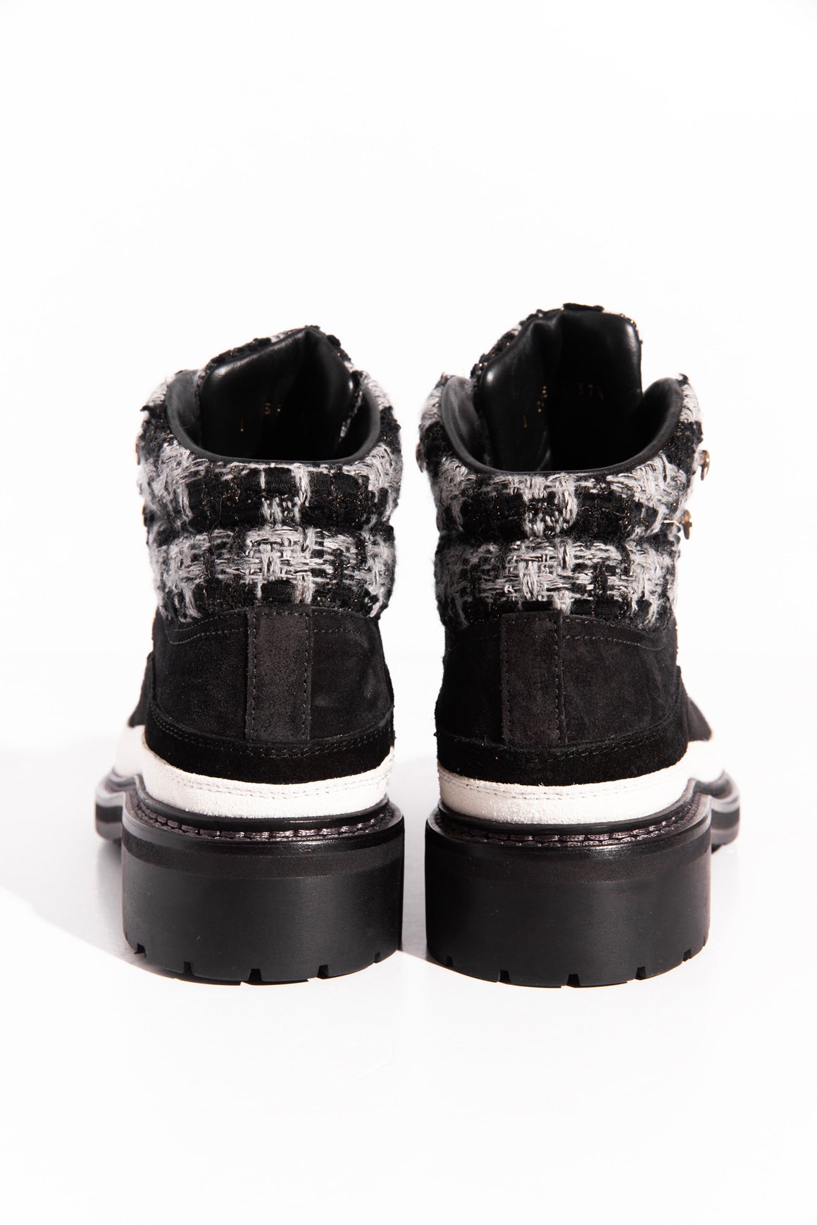CHANEL Tweed Black & Grey Suede Ankle Boots (Sz.7.5)