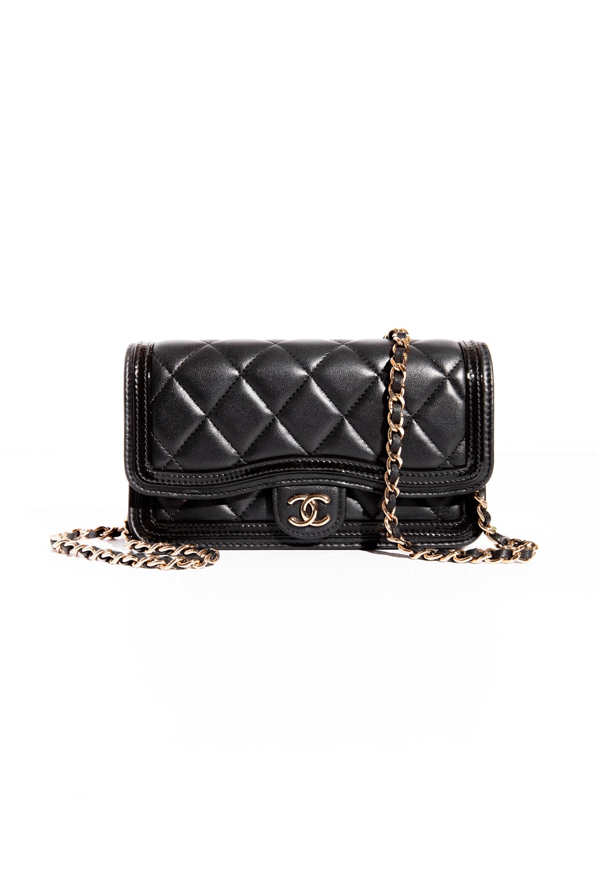 CHANEL 2021 Black Quilted "Phone Holder" WOC