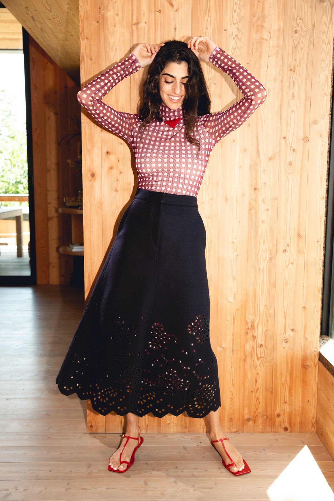 TIBI Navy Eyelet Wool Midi Skirt (Sz. 4)