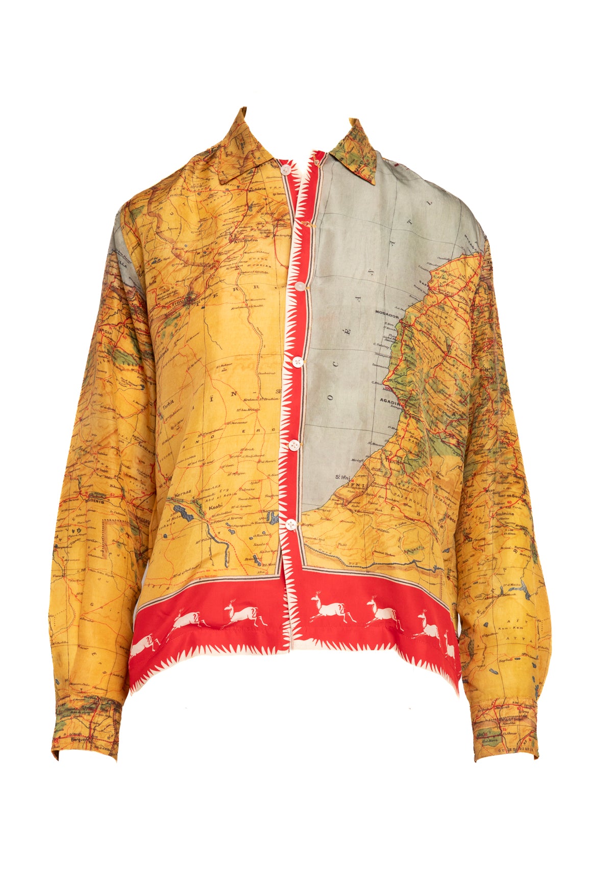 BODE Multicolor "Morocco Map" Silk Shirt (Sz. XS/S)