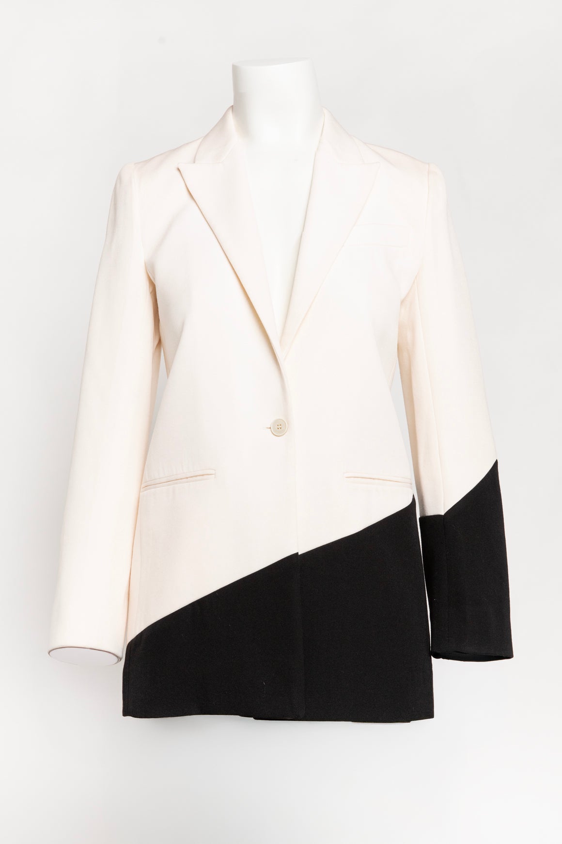 GIVENCHY Cream & Black Asymmetric Long Blazer (Sz. XS)