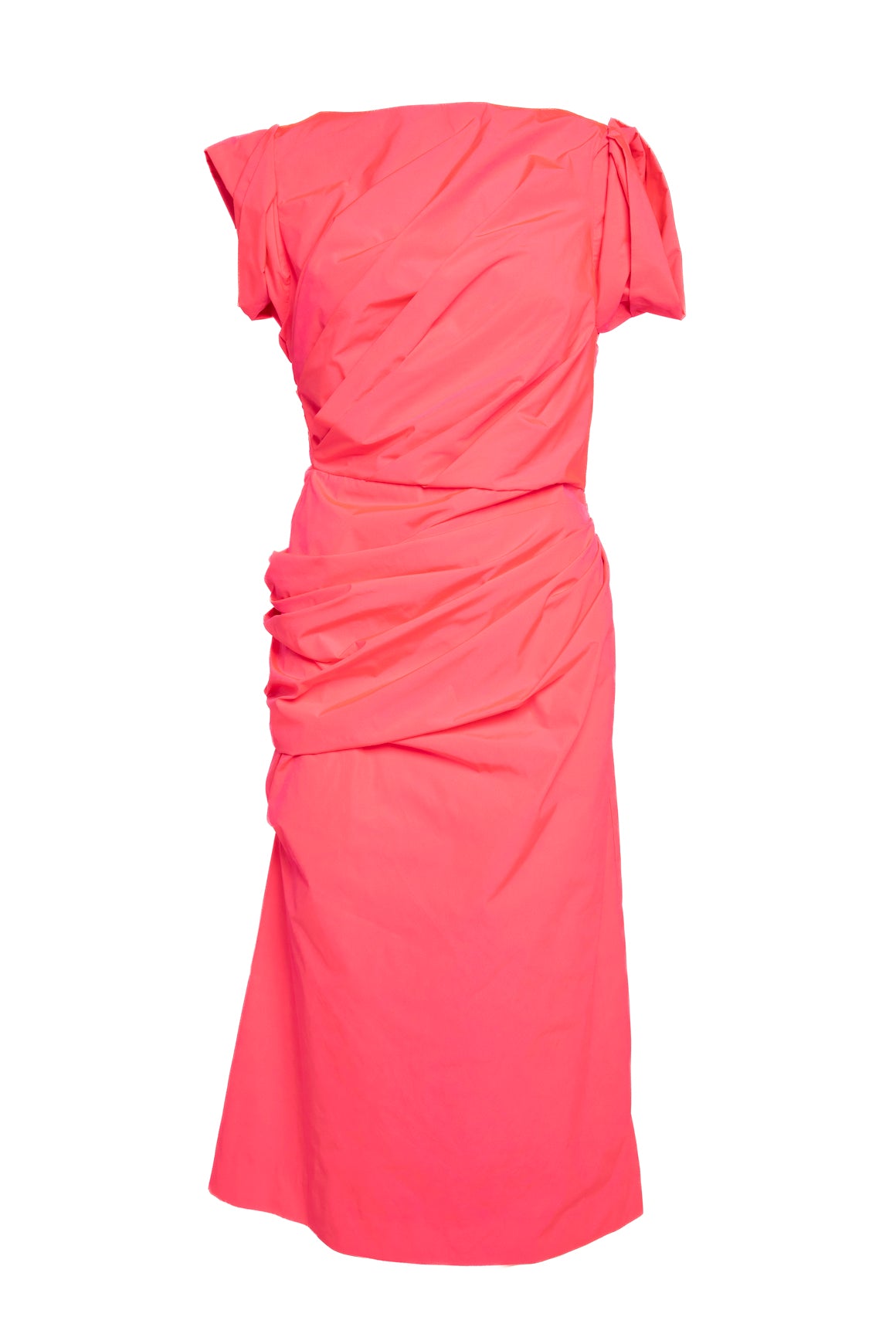 DRIES VAN NOTEN Hot Pink "Dee" Gathered Midi Dress (Sz. M)