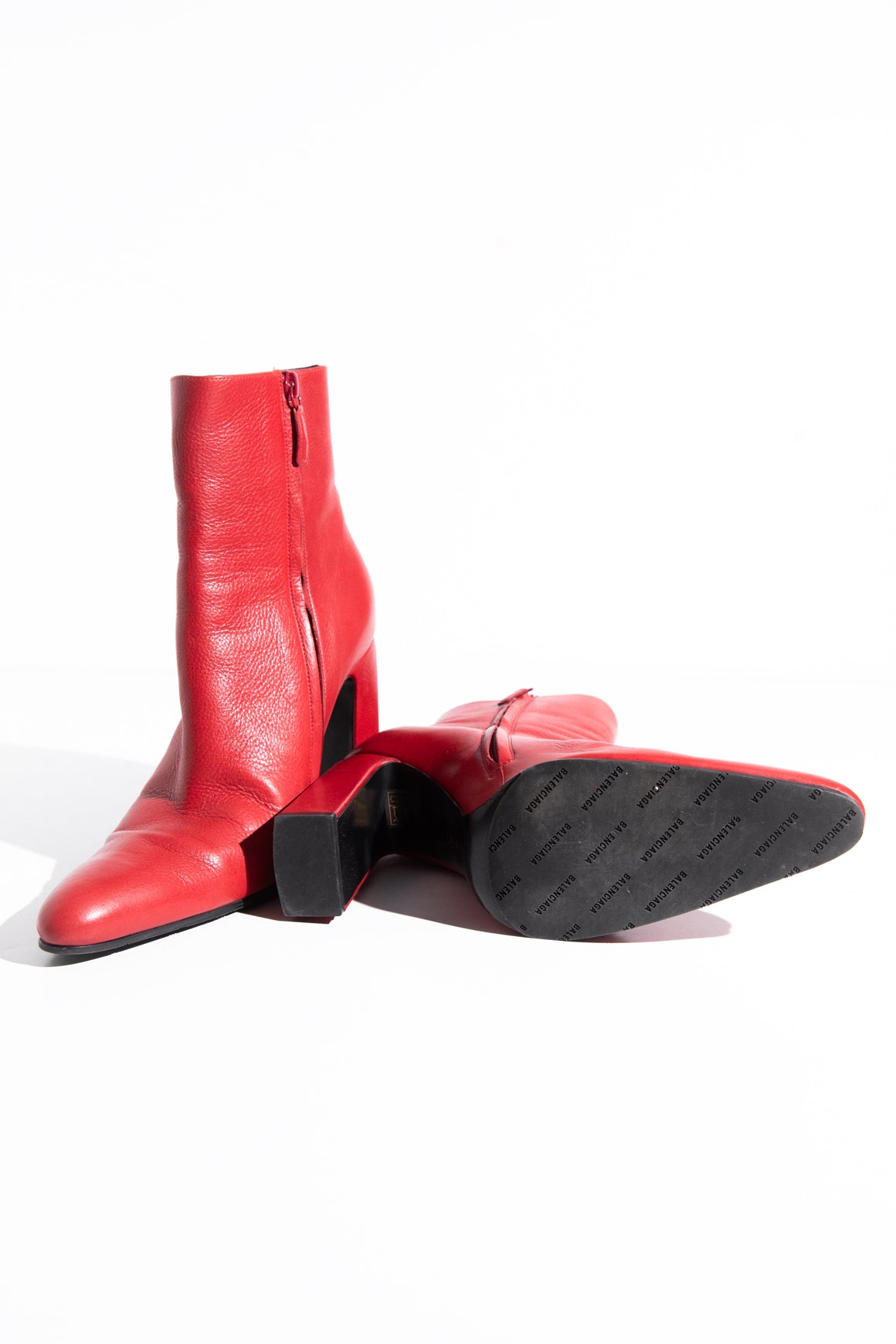 BALENCIAGA Red Leather Almond Ankle Boot (Sz. 39)