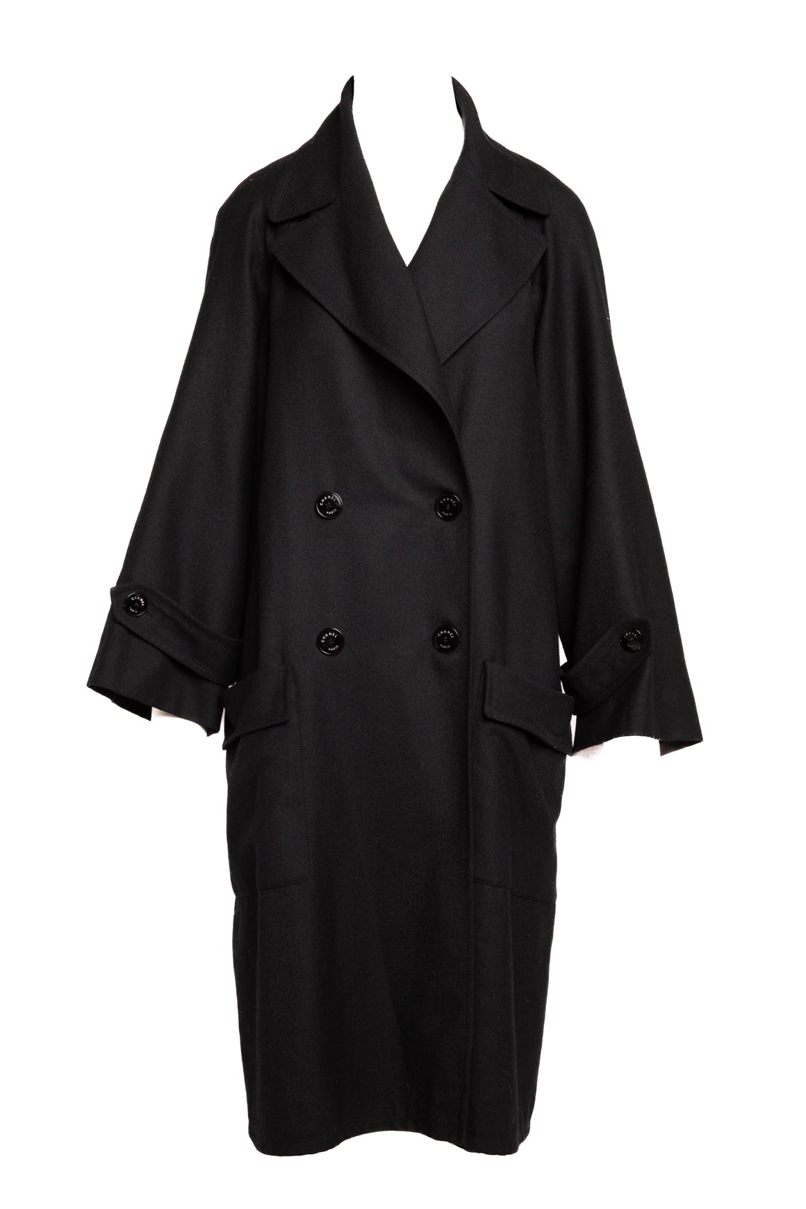 CHANEL Black Wool Trench Coat (Sz. L)