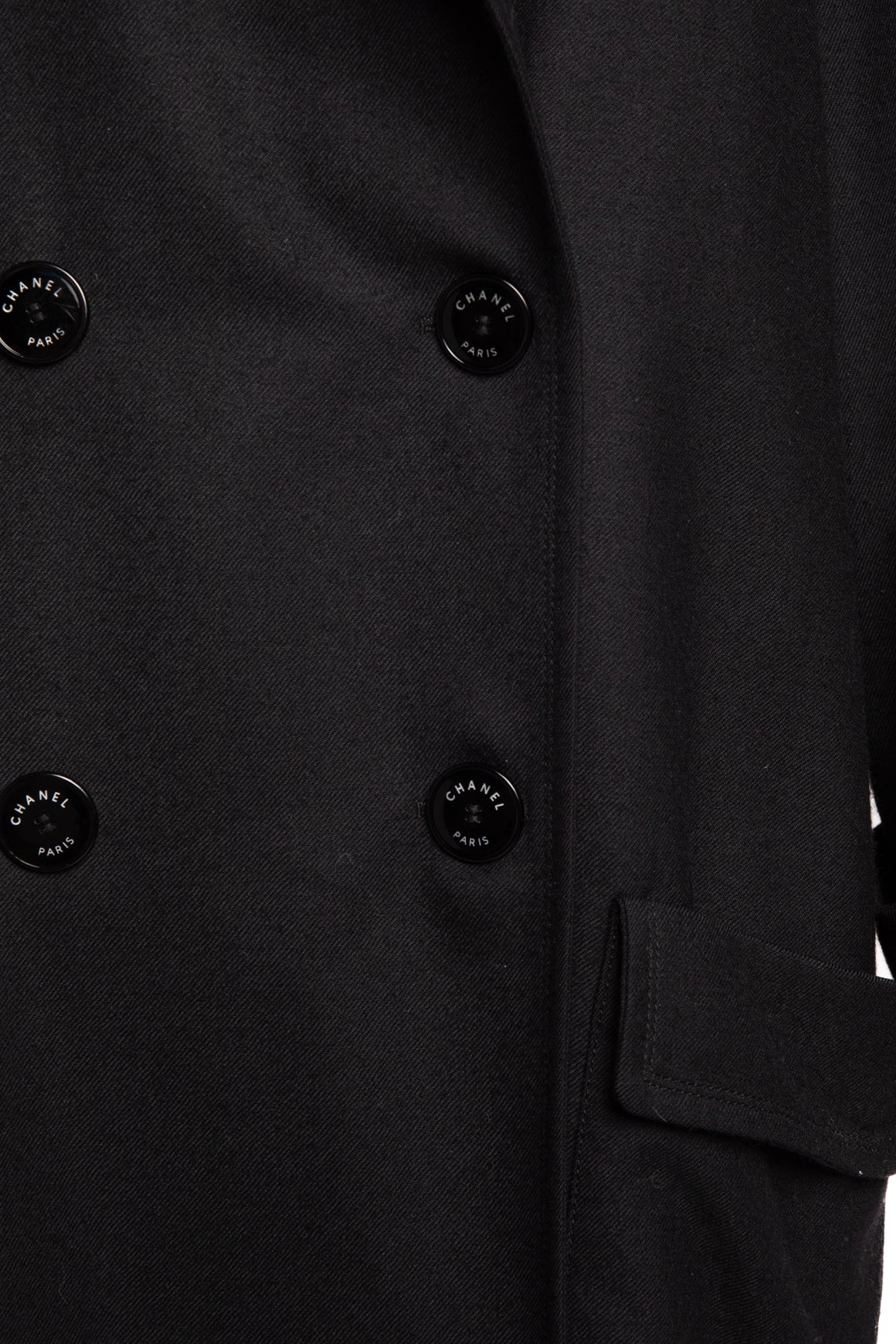 CHANEL Black Wool Trench Coat (Sz. L)