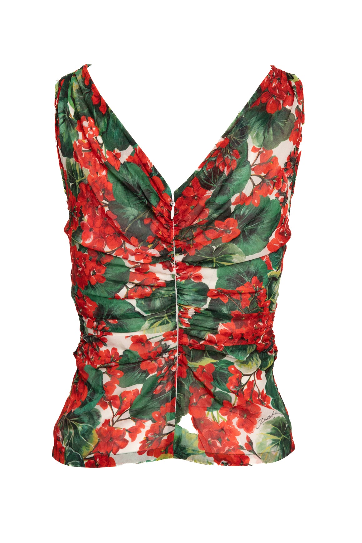 DOLCE & GABBANA Red Tropical Draped Blouse (Sz. S)