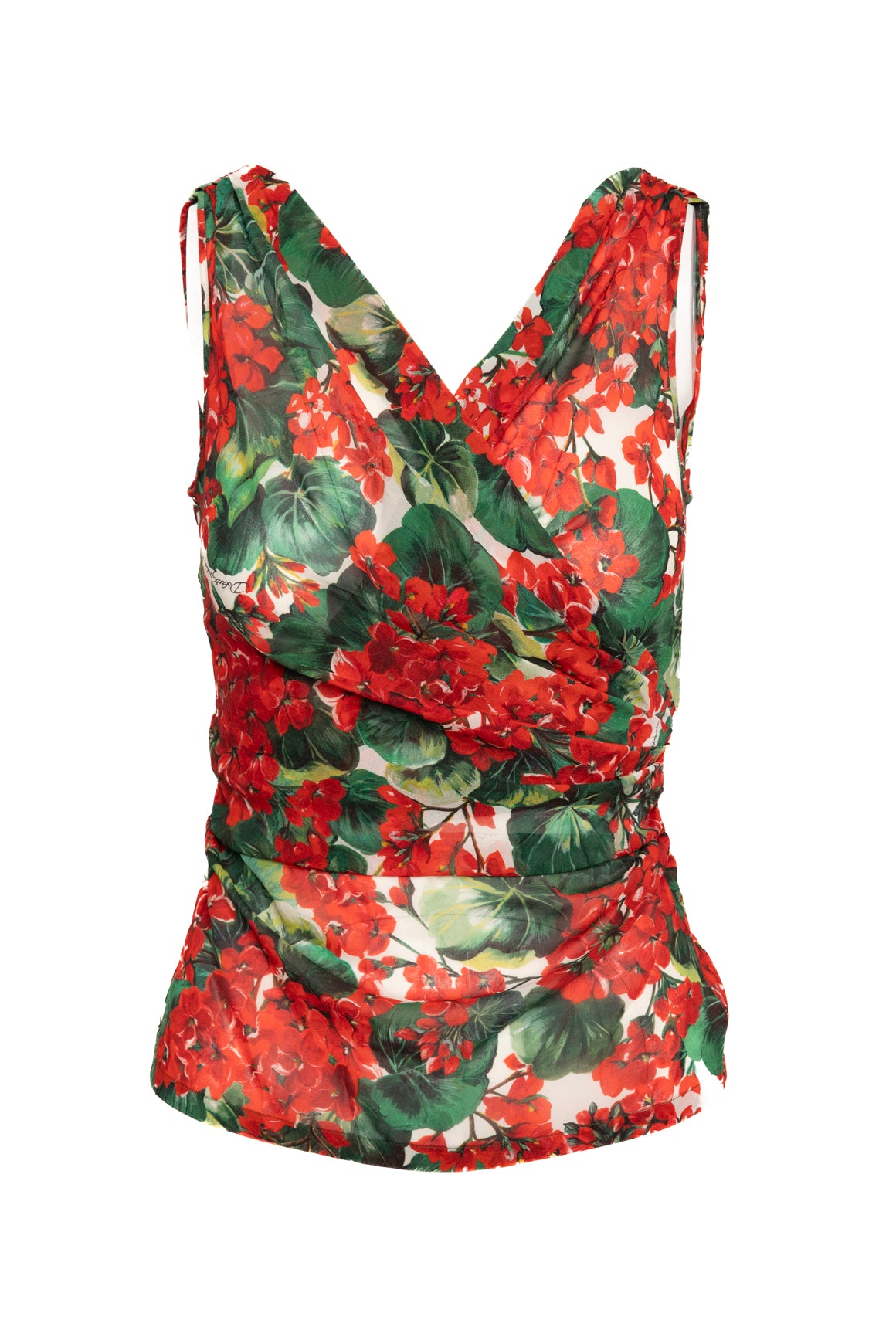 DOLCE & GABBANA Red Tropical Draped Blouse (Sz. S)