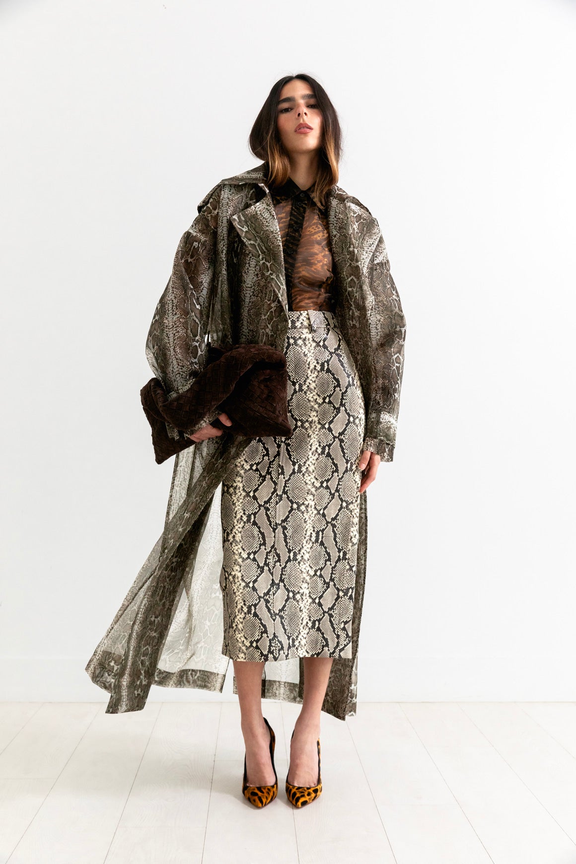 LAPOINTE Snake Organza Belted Trench Jacket (Sz.XS)