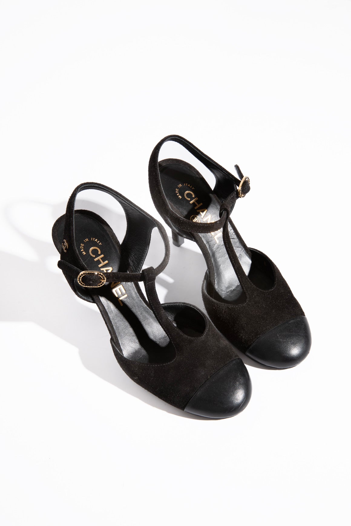 CHANEL Suede Cap Toe Maryjane Heels (Sz. 35)