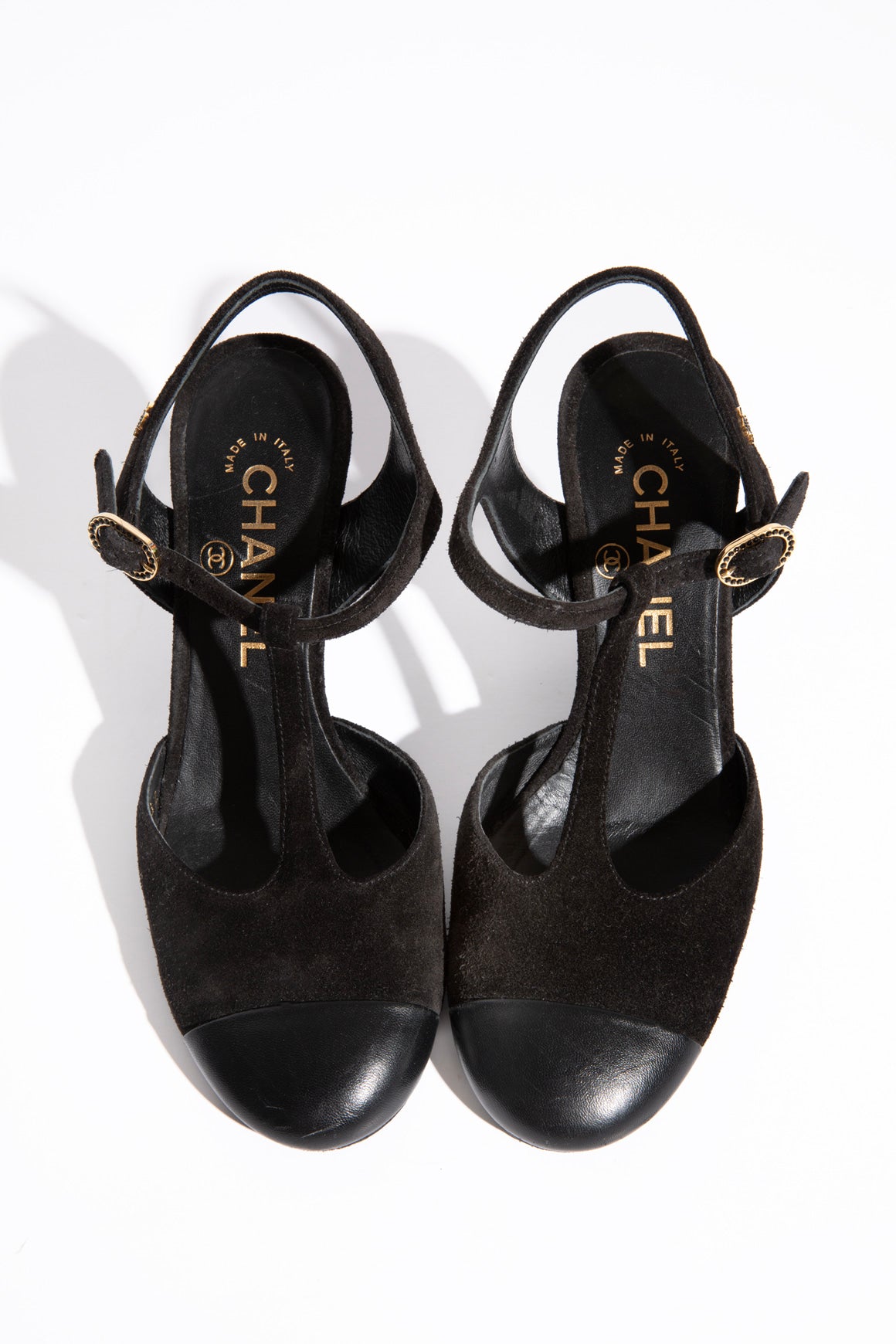 CHANEL Suede Cap Toe Maryjane Heels (Sz. 35)