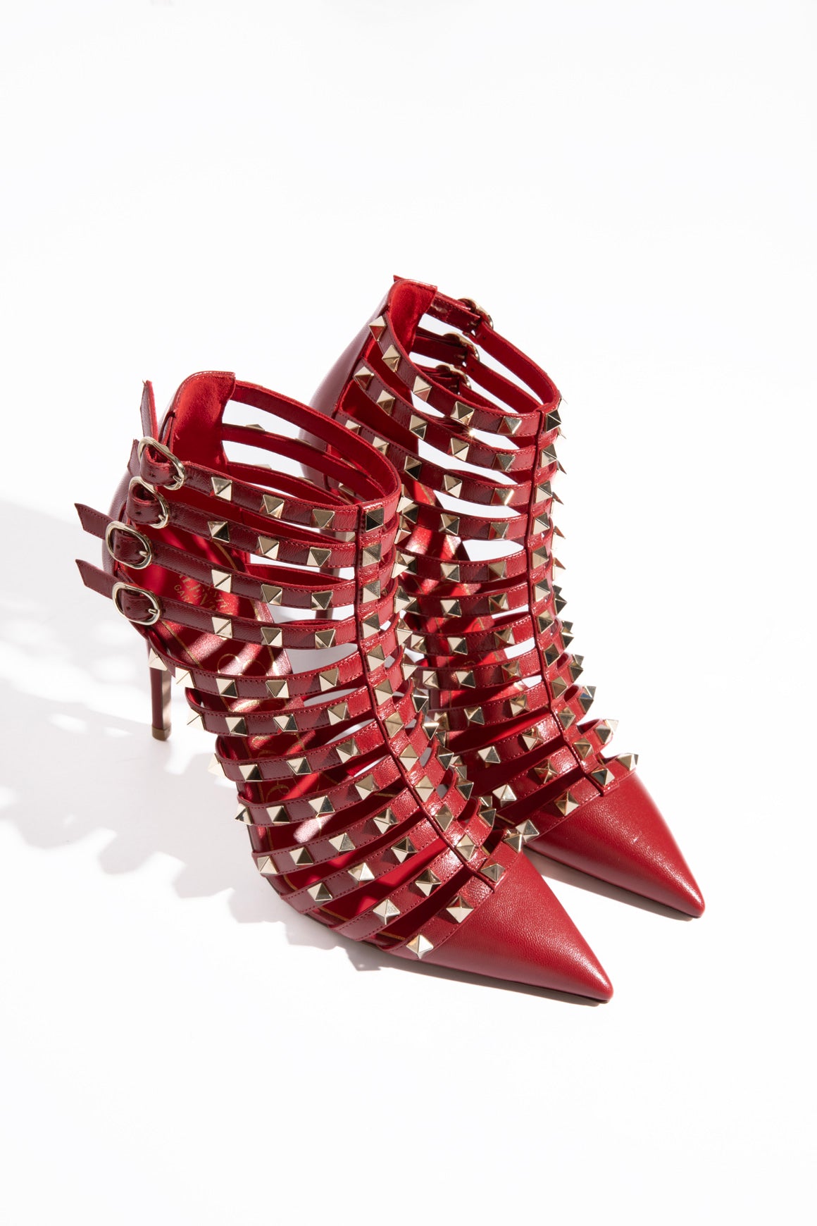 VALENTINO Red Leather Rockstud Caged Pumps (Sz. 37.5)