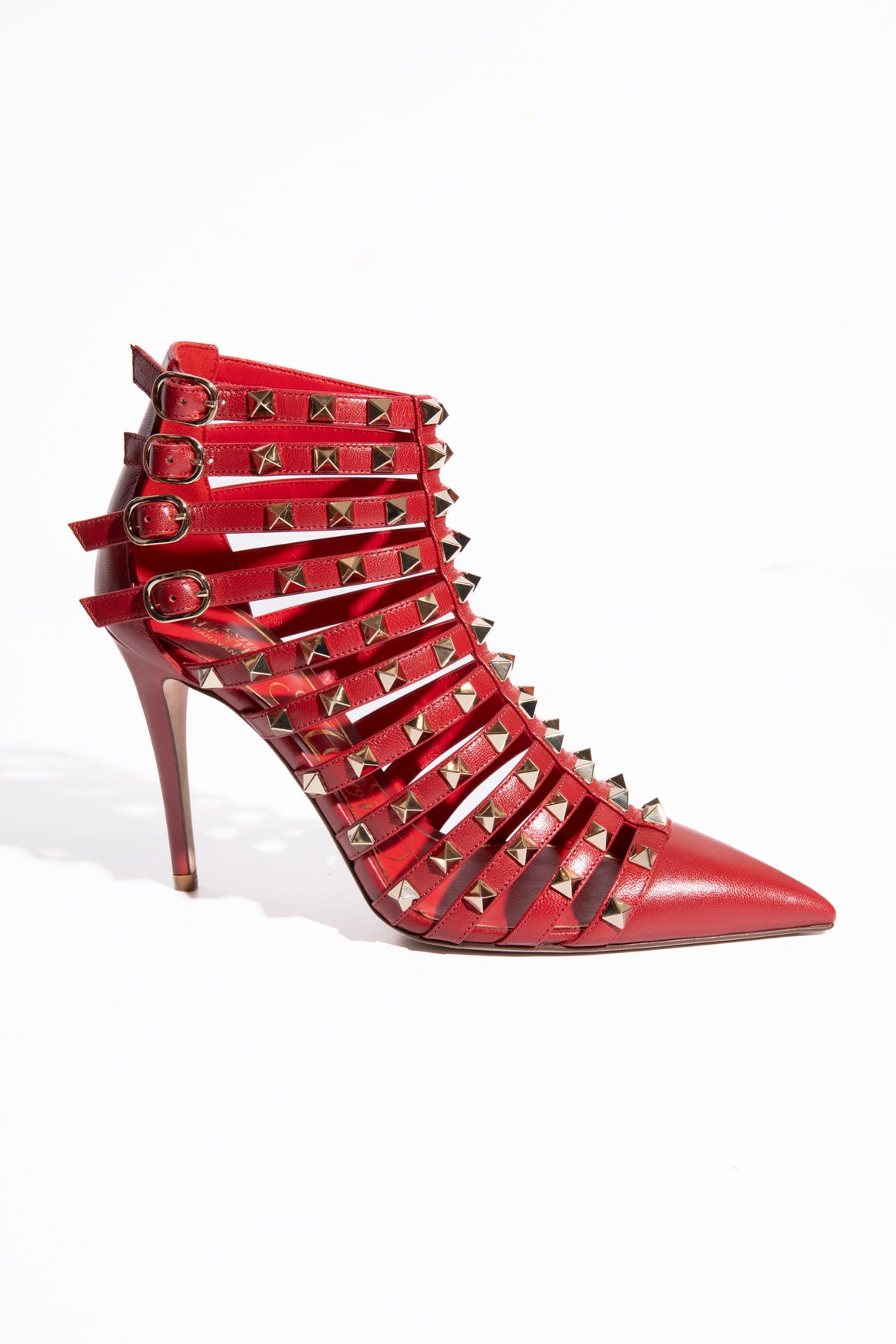 VALENTINO Red Leather Rockstud Caged Pumps (Sz. 37.5)