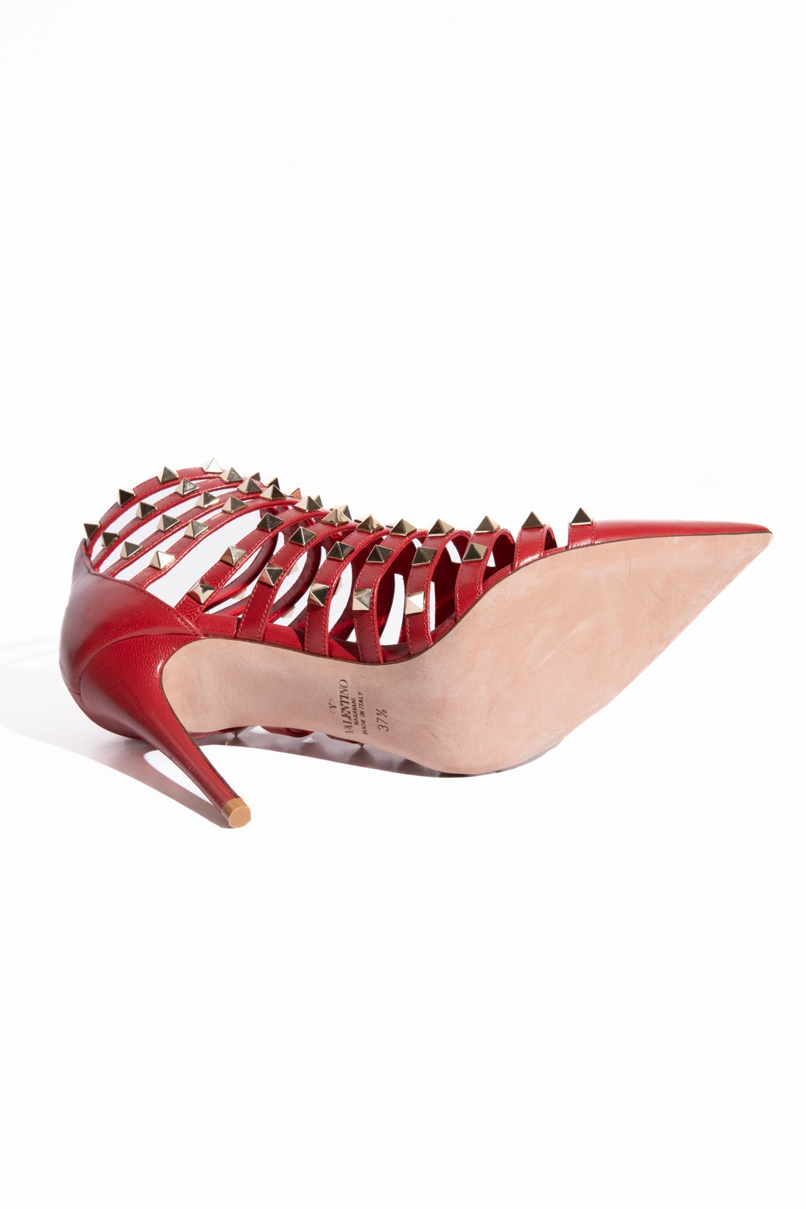 VALENTINO Red Leather Rockstud Caged Pumps (Sz. 37.5)
