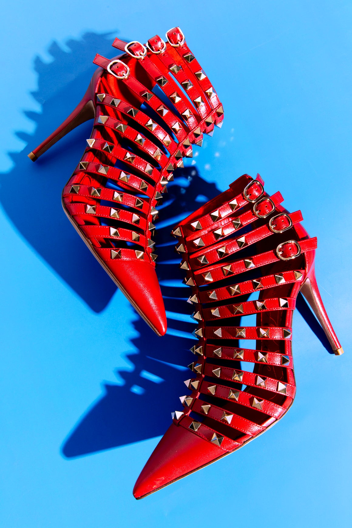 VALENTINO Red Leather Rockstud Caged Pumps (Sz. 37.5)
