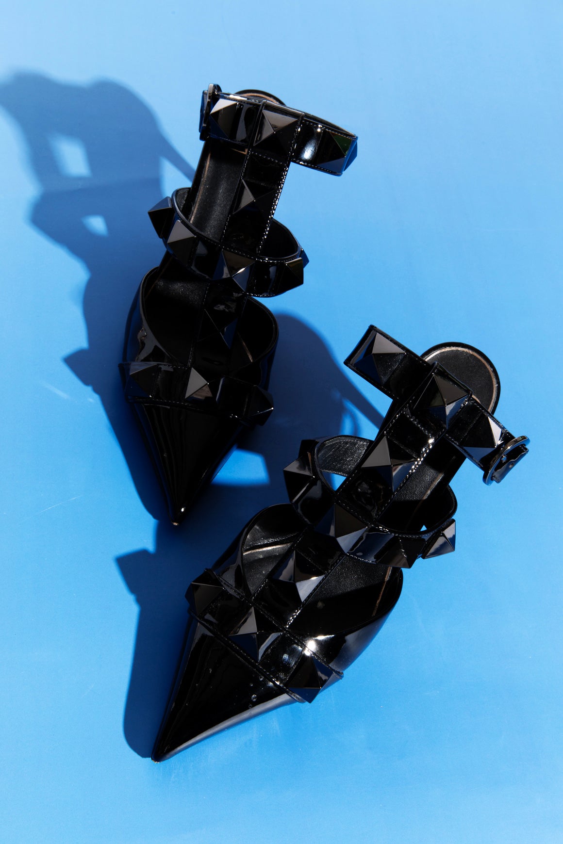 VALENTINO Black Patent Leather Jumbo Rockstud Caged Heels (Sz. 36)