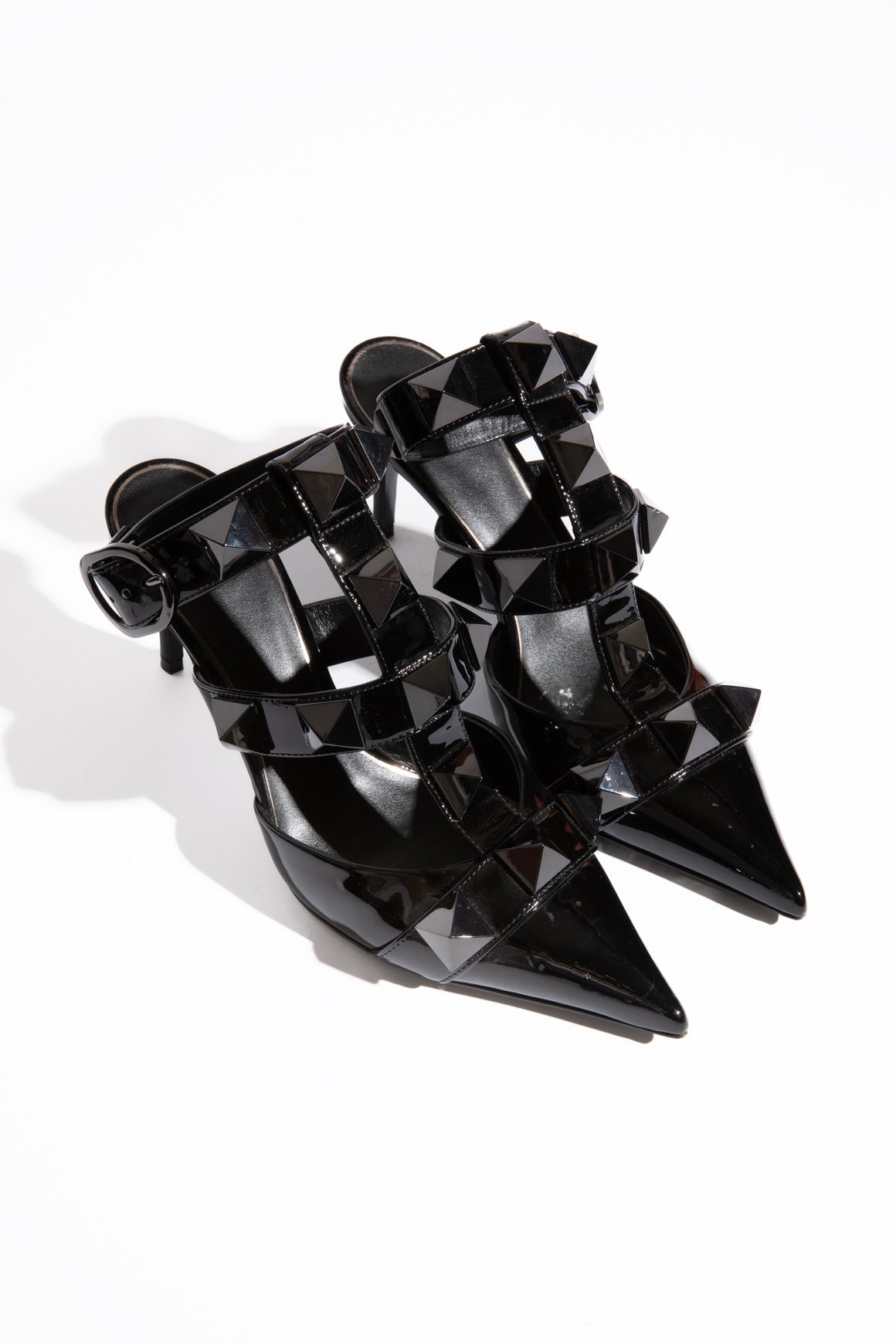 VALENTINO Black Patent Leather Jumbo Rockstud Caged Heels (Sz. 36)