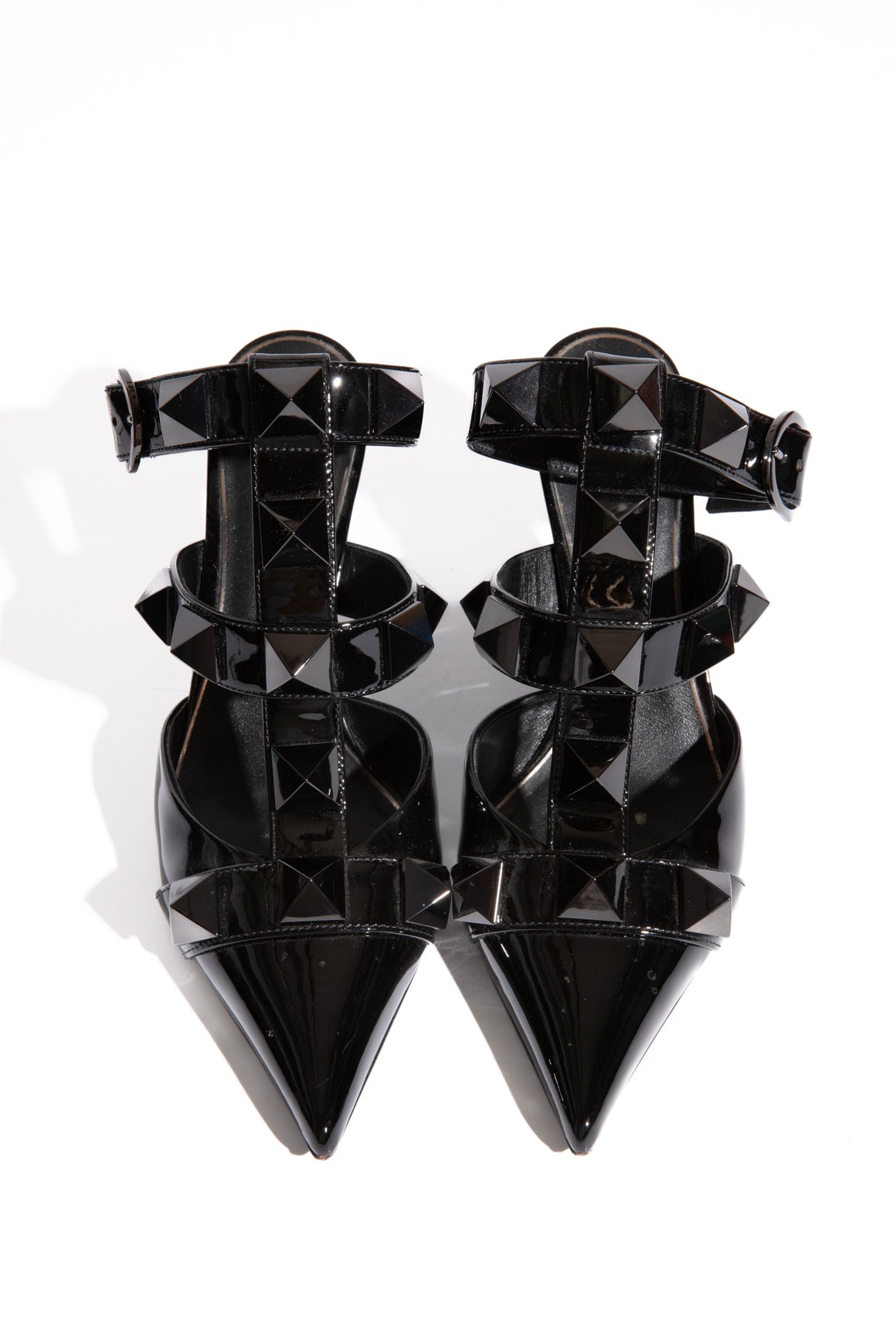 VALENTINO Black Patent Leather Jumbo Rockstud Caged Heels (Sz. 36)