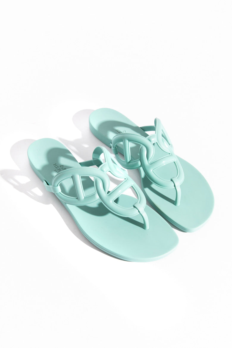 HERMES Aqua Egerie Chaine De'Ancre Rubber Sandals (Sz. 38)