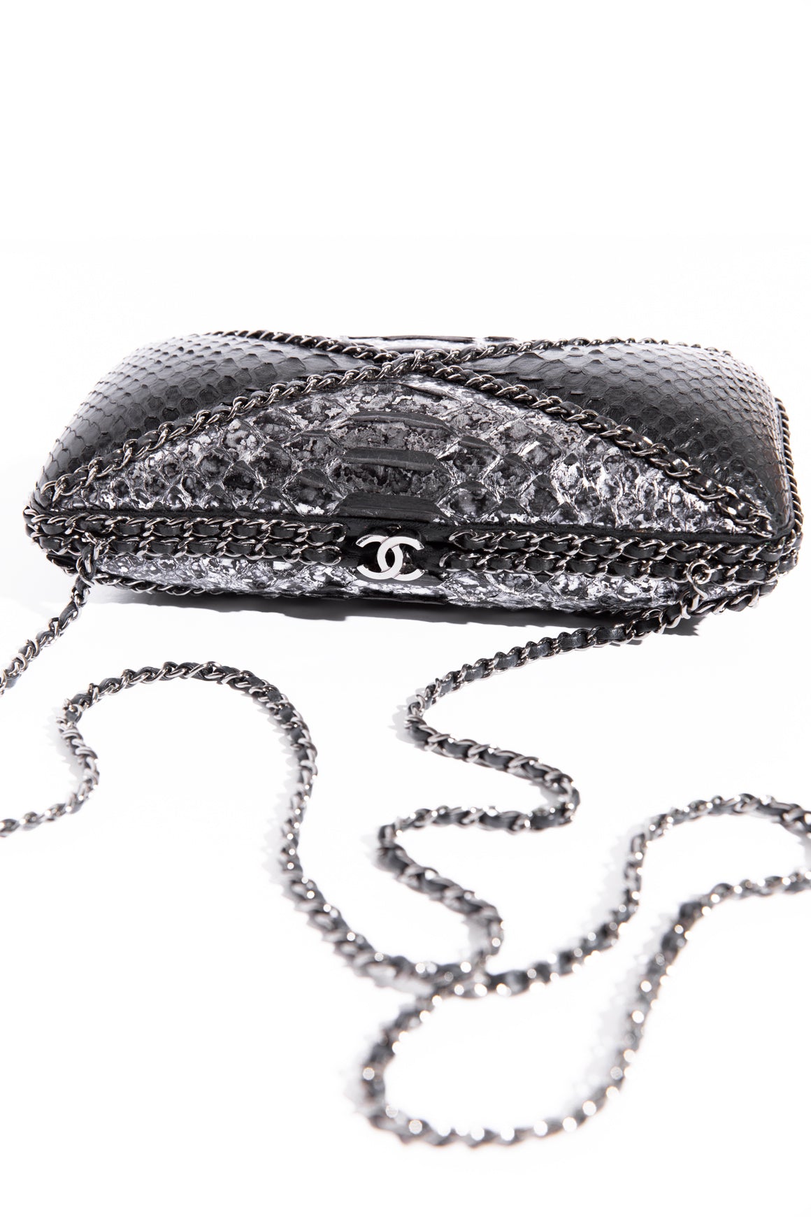 CHANEL Black & Grey Python Clutch