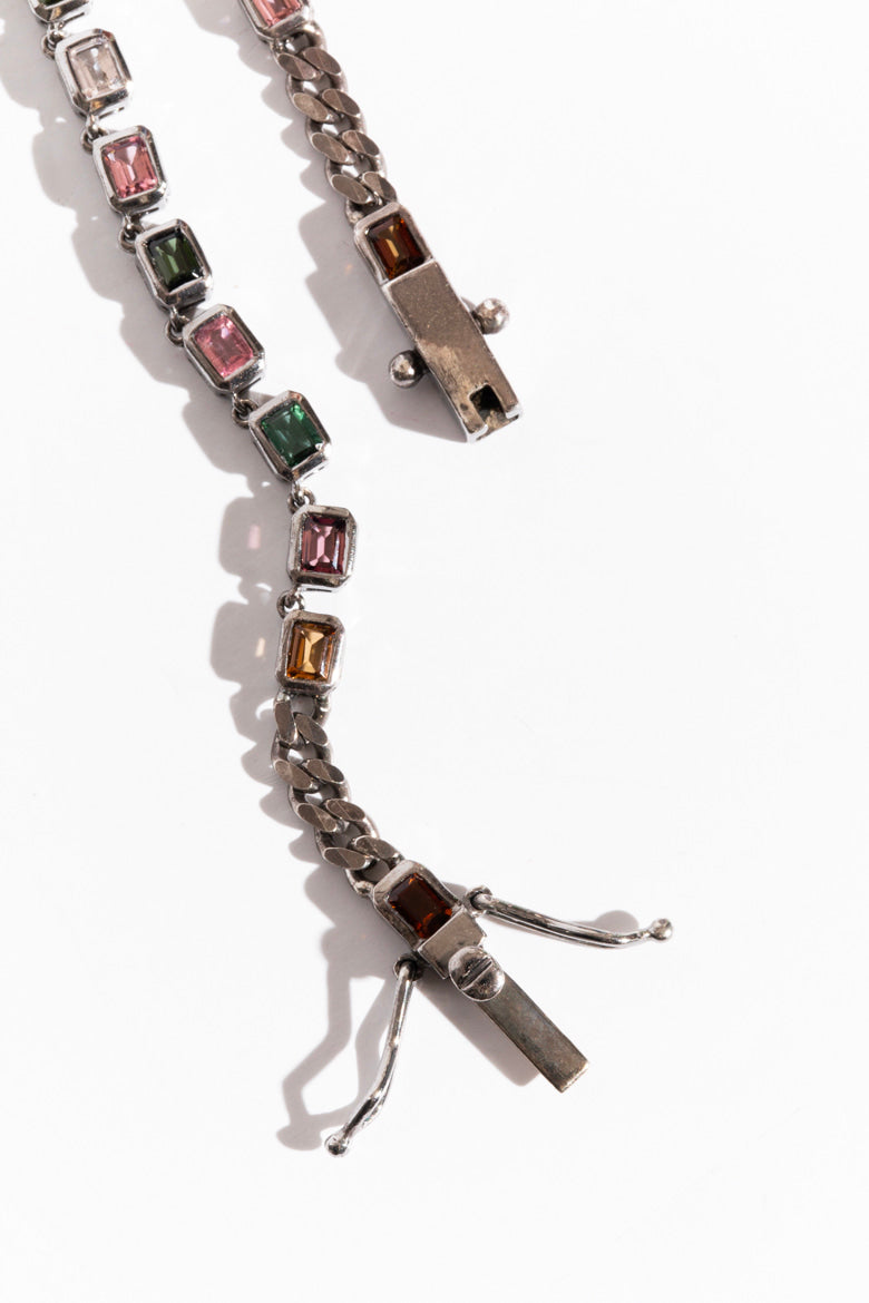 NAKARD Silver Multi Stone Tourmaline Tile Necklace