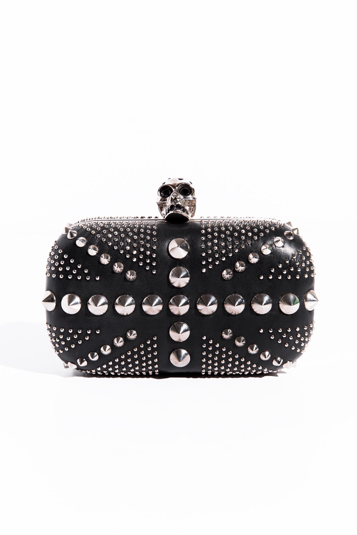 ALEXANDER MCQUEEN Black Studded Britannia Skull Box Clutch