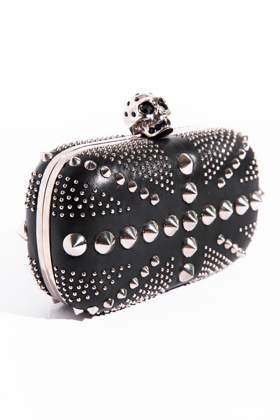 ALEXANDER MCQUEEN Black Studded Britannia Skull Box Clutch