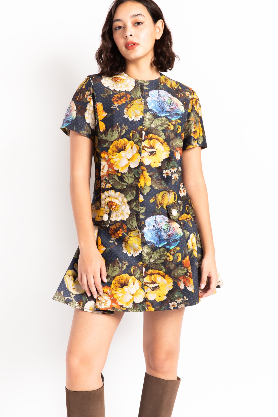 LOUIS VUITTON Floral Print Martingale Skater Dress