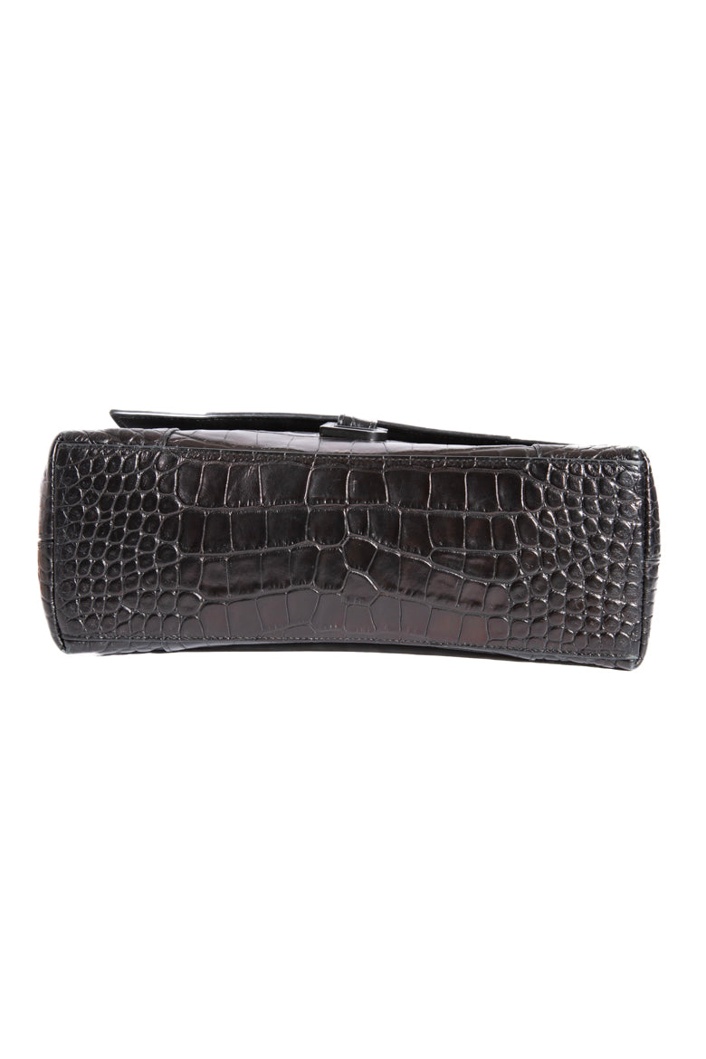 BALENCIAGA Black Croc Soft Hourglass Shoulder Bag