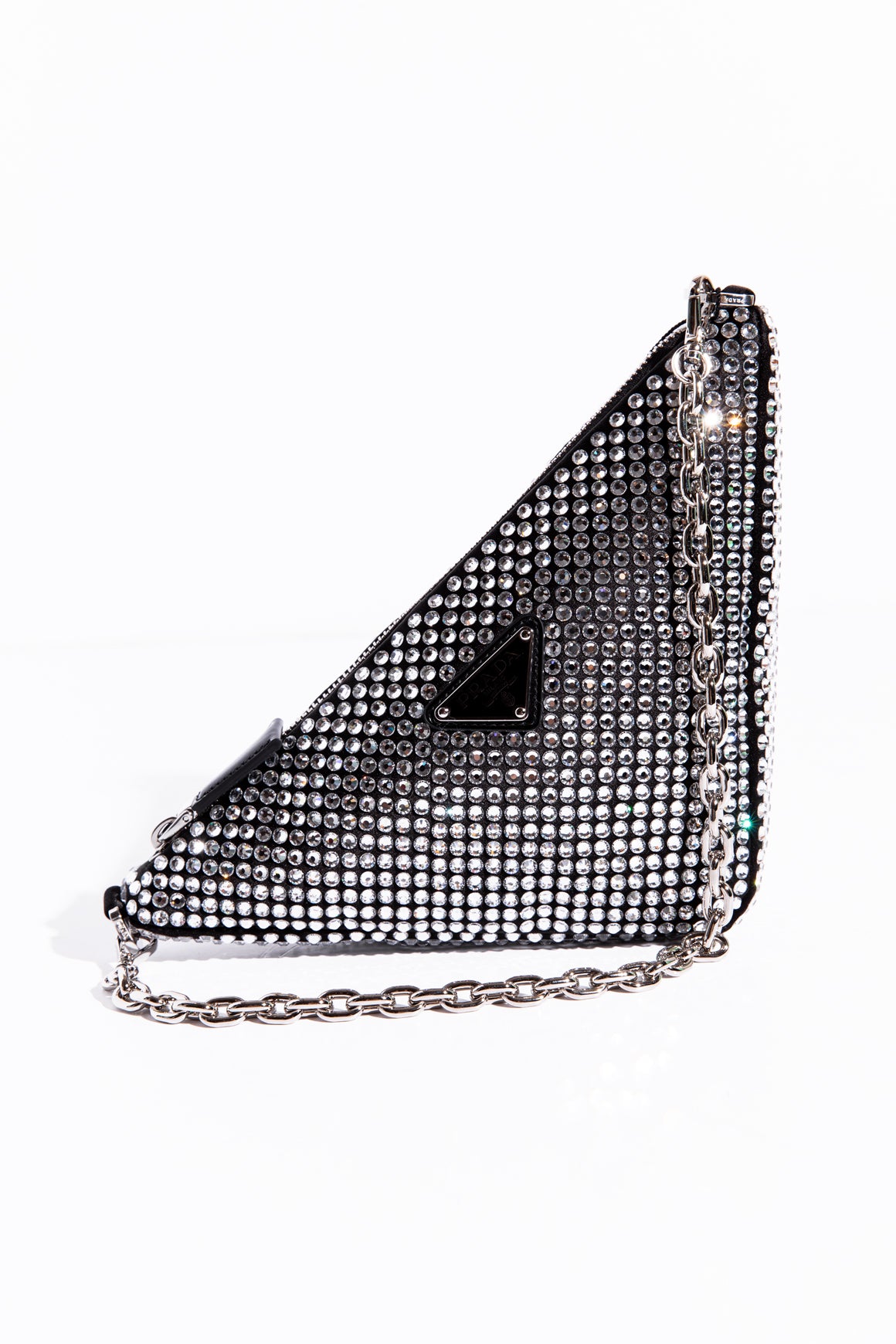 PRADA Crystal Embellished Satin Triangle Pouch