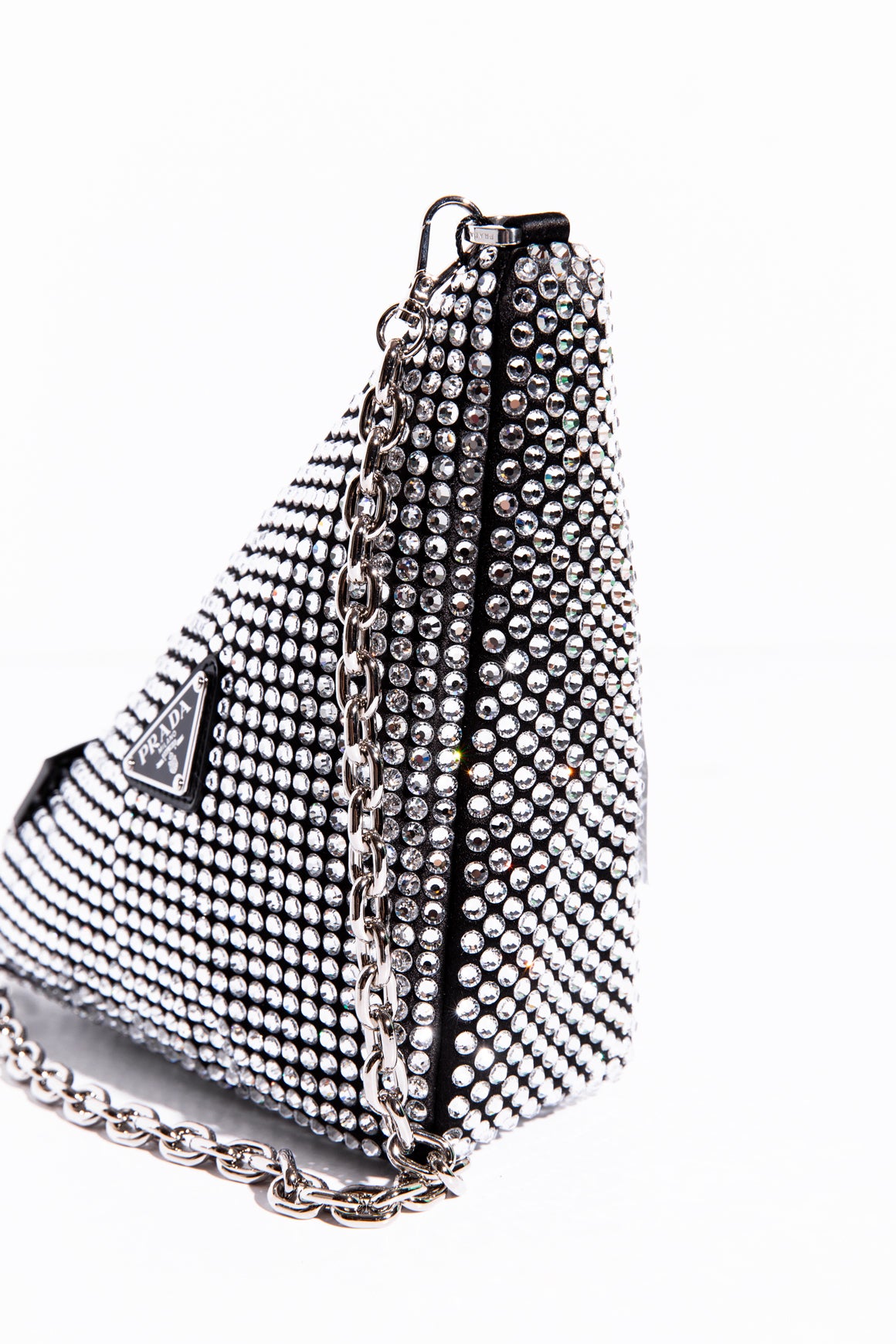 PRADA Crystal Embellished Satin Triangle Pouch