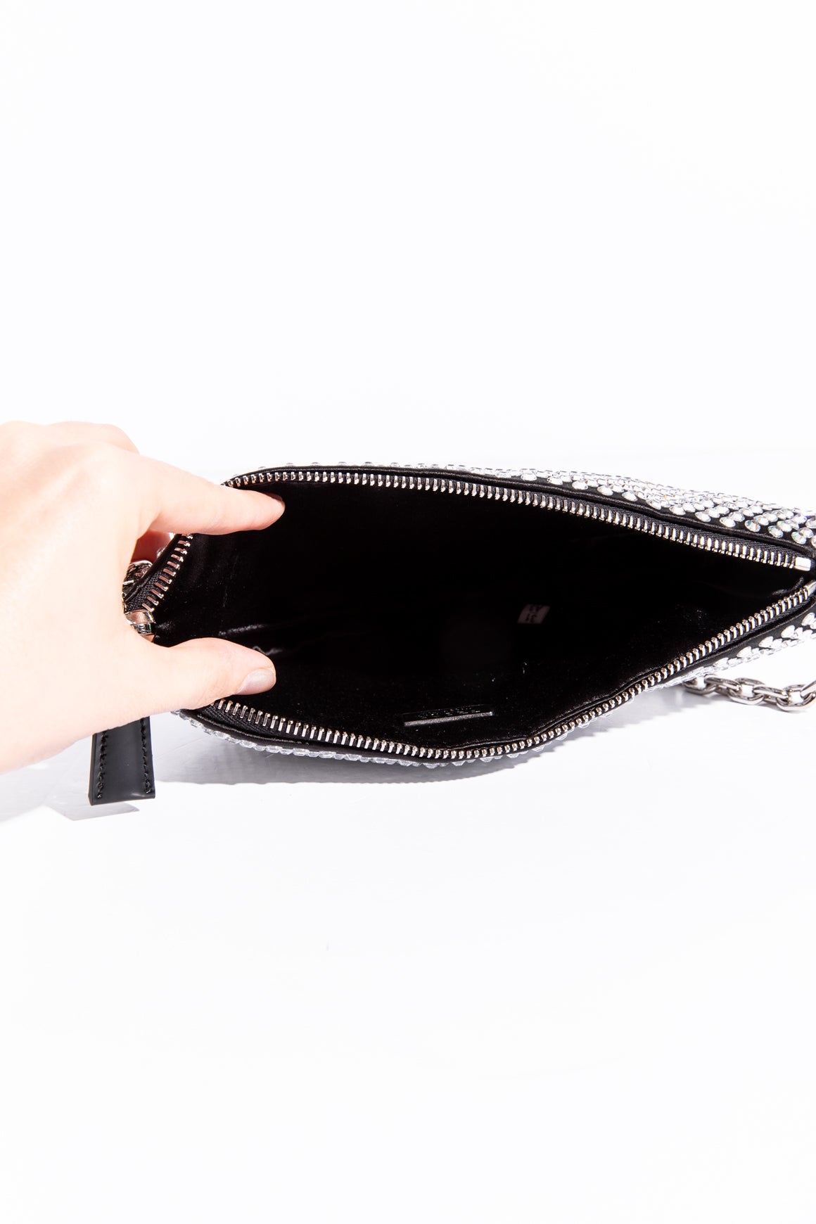 PRADA Crystal Embellished Satin Triangle Pouch