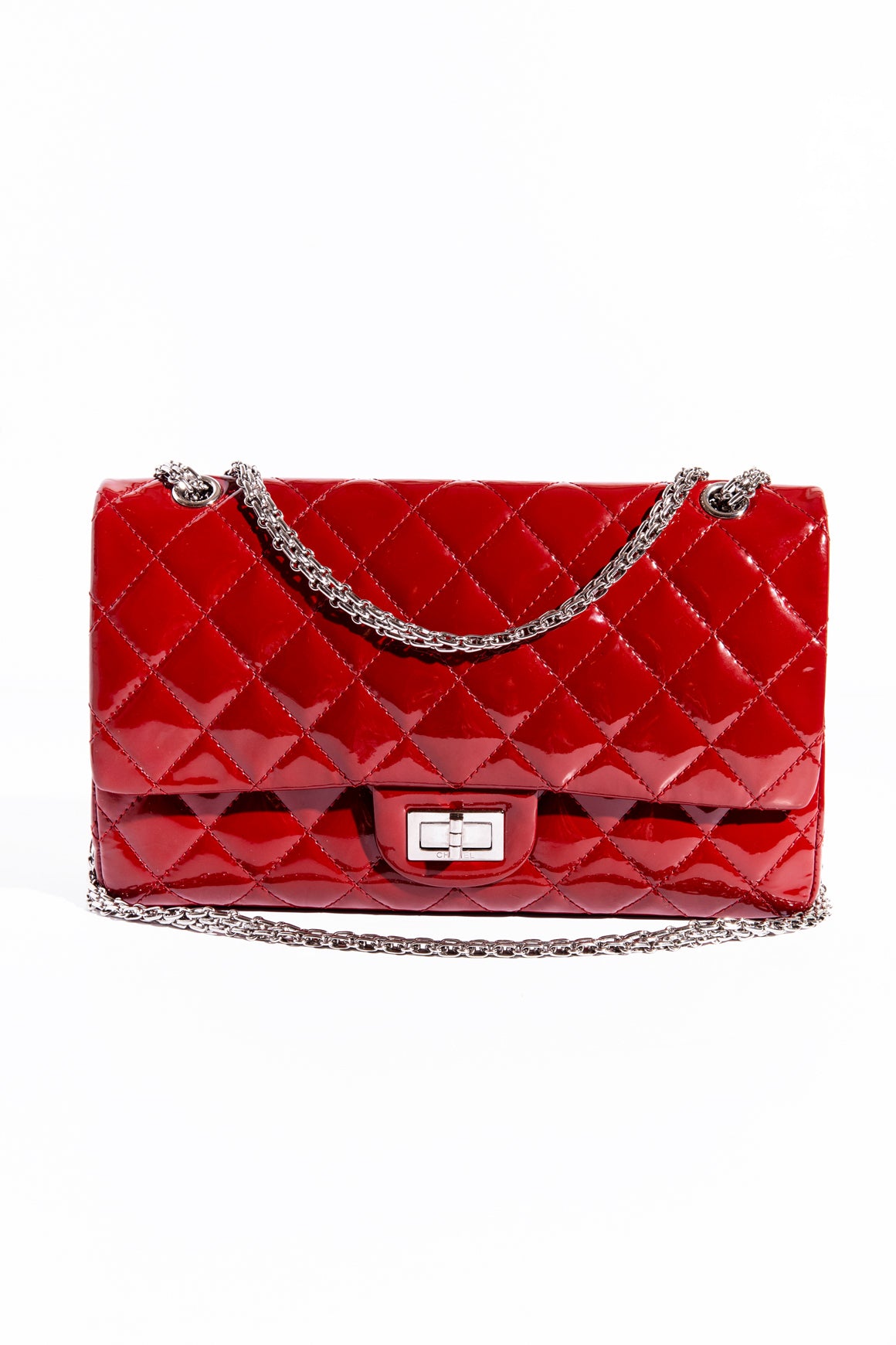 CHANEL 2010 Red Patent Leather 2.55 Double Flap Handbag