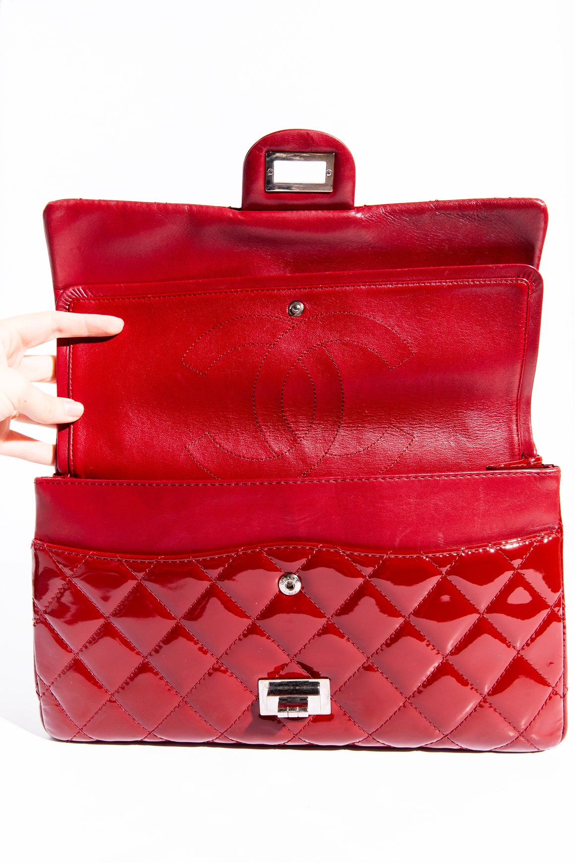 CHANEL 2010 Red Patent Leather 2.55 Double Flap Handbag