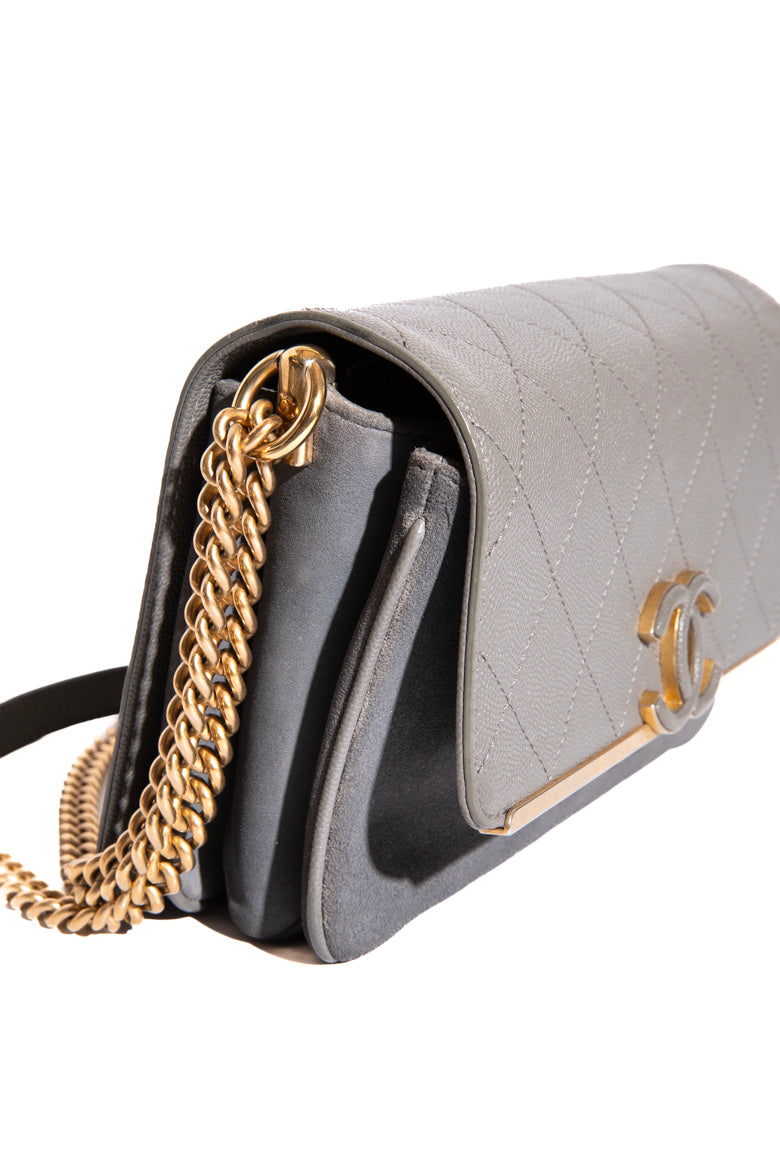 CHANEL Grey Lady Coco Flap Suede Caviar Crossbody