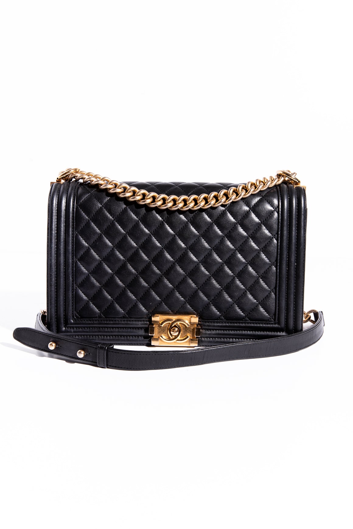 CHANEL 2015 Black Large Quilted Boy Bag