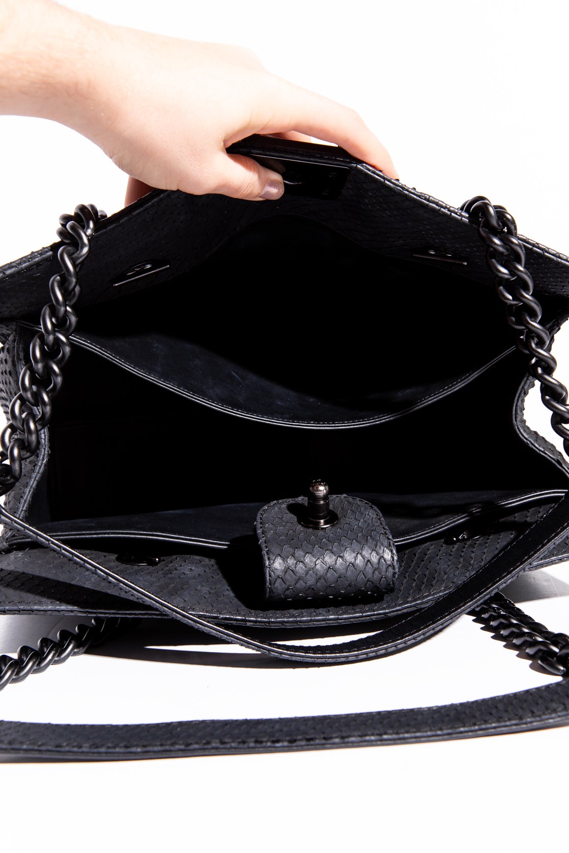 CHANEL 2014 Black Python Boy Shopping Tote