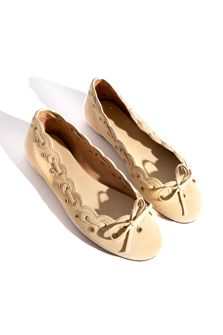 ISABEL MARANT Beige Grommet Bow Ballet Flats (Sz. 36)