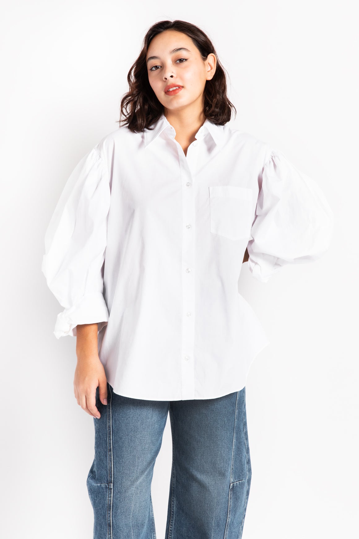 Mossi Puff Sleeve Blouse White buy Size Large Pre-Owned - Blemish -