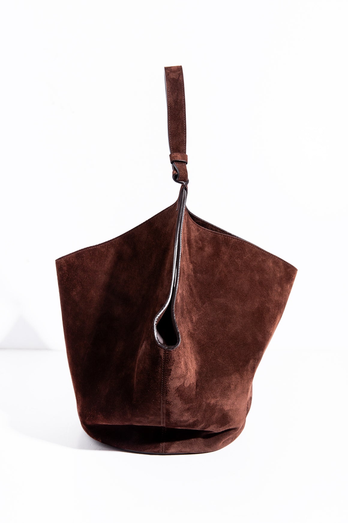 KHAITE Brown Suede Medium Lotus Tote