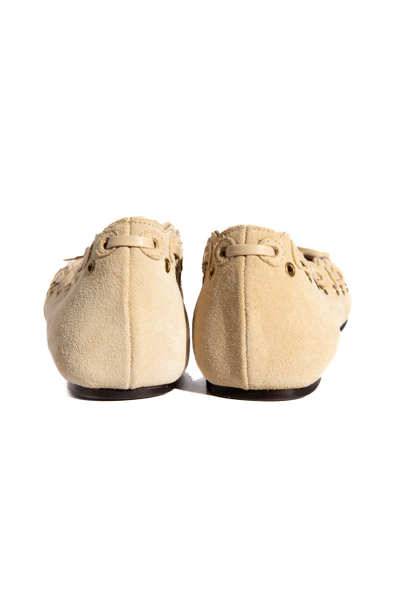 ISABEL MARANT Beige Grommet Bow Ballet Flats (Sz. 36)