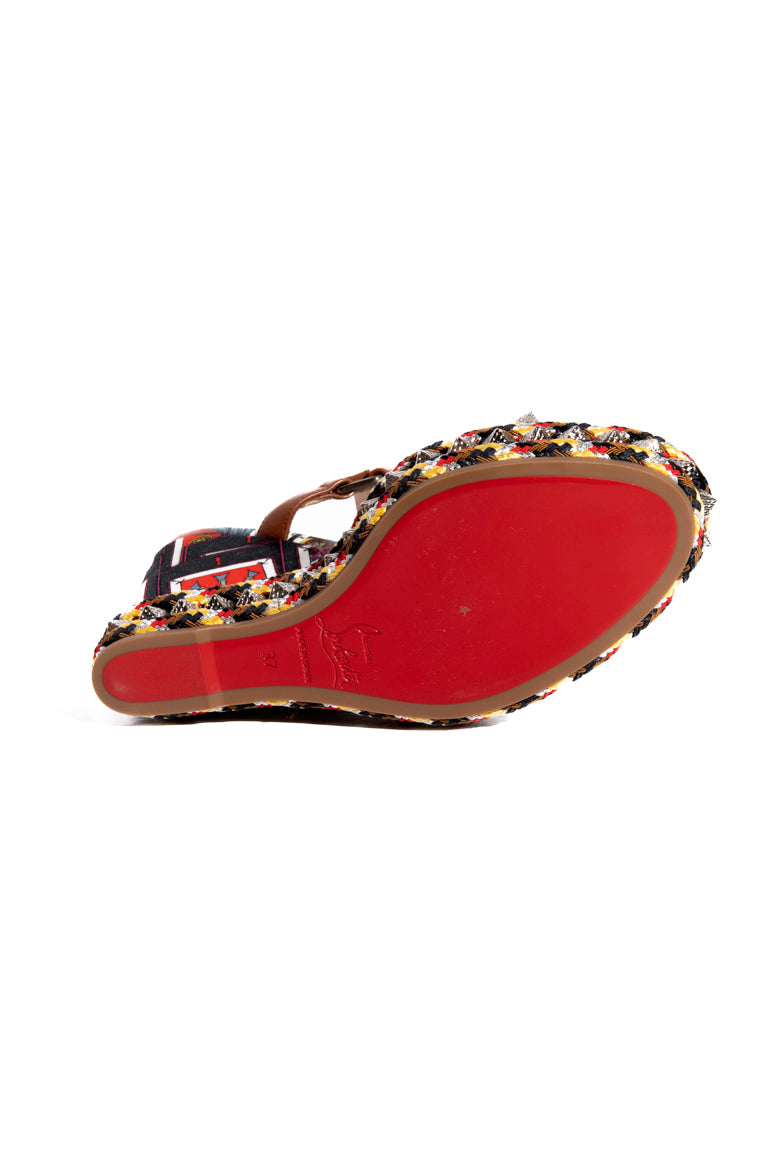 LOUBOUTIN Multi Color Pyraclou 110 Tarot Card Wedges (Sz. 37)